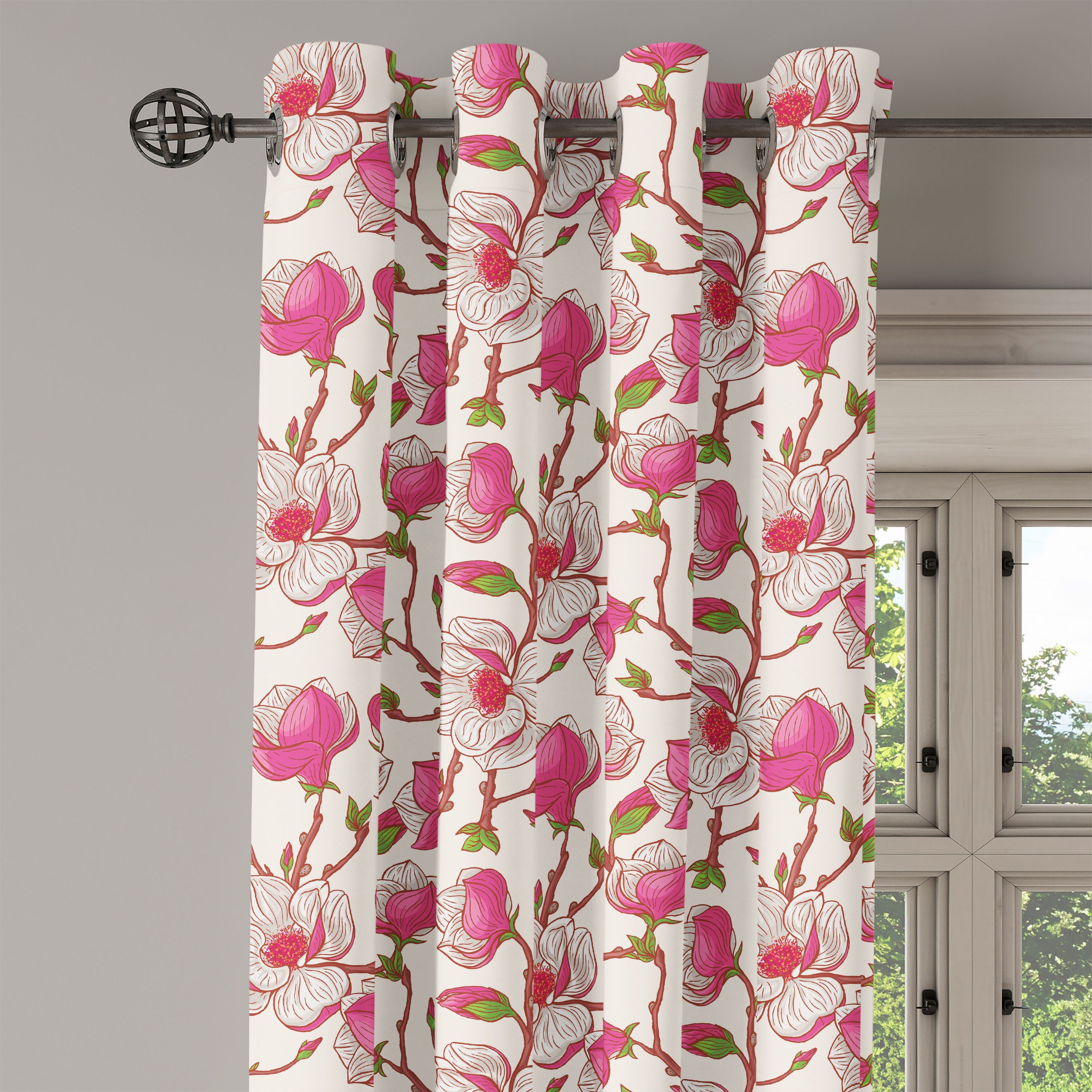 2-Panel-Fenstervorhänge Garden Schlafzimmer Blume Abakuhaus, Gardine Dekorative Wohnzimmer, Pink für Magnolia