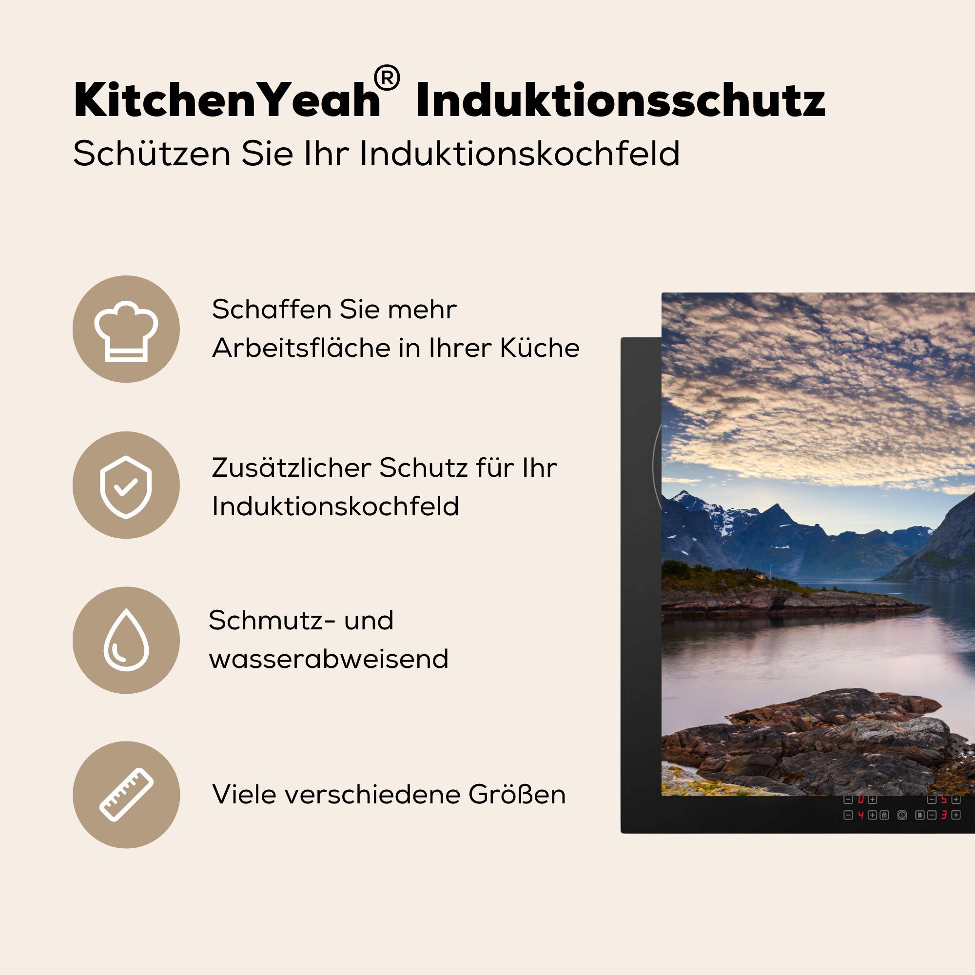 81x52 MuchoWow (1 Schutz für See, die Vinyl, Herdblende-/Abdeckplatte Induktionskochfeld Haus am skandinavisches Ceranfeldabdeckung küche, cm, tlg), Buntes