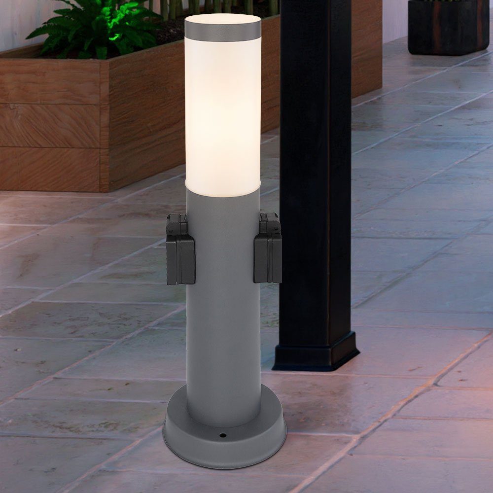 Wegelampe Außen-Stehlampe, inklusive, Edelstahl Sockelleuchte Stehlampe Steckdosen Globo Leuchtmittel LED LED Warmweiß, warmweiß Anthrazit
