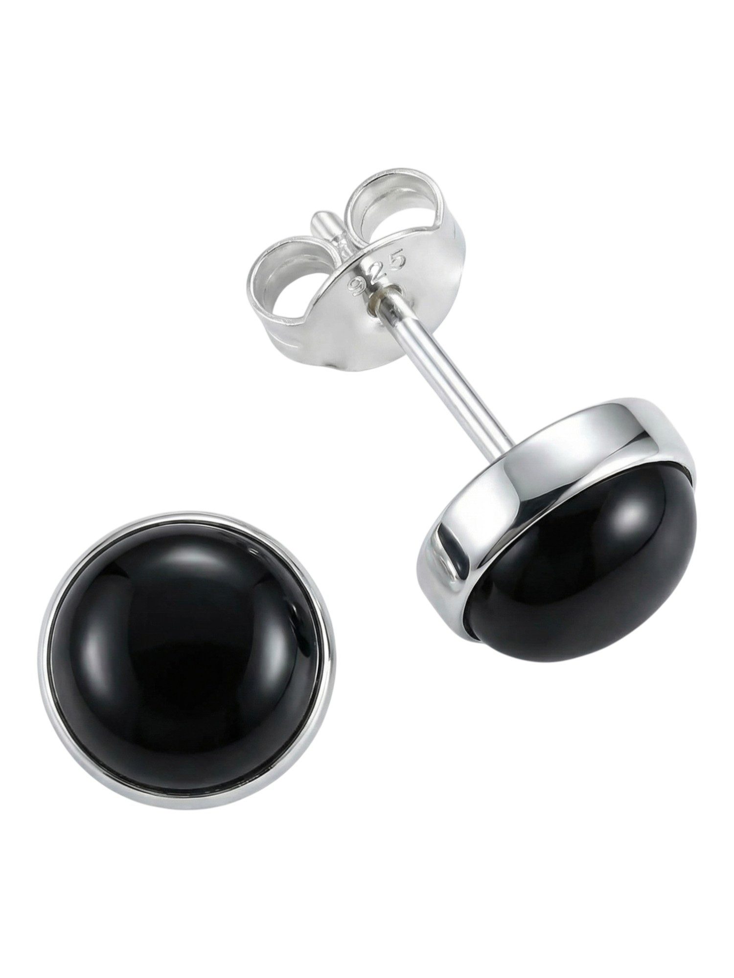 mantraroma Paar Ohrstecker SAMA rund medium aus 925 Silber mit Onyx (Paar, Paar Ohrringe mit Schmuckbeutel), 925 Sterling Silber Ohrringe für Damen