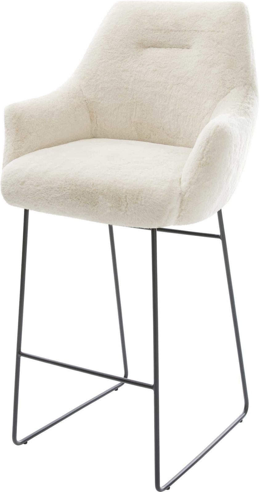 DELIFE Barhocker Alja-Flex, Kufengestell Metall Schwarz Plüsch Creme-Weiß Taschenfederkern