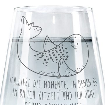 Mr. & Mrs. Panda Glas Robbe Liegen - Transparent - Geschenk, Wasserglas, Trinkglas, Nordsee, Premium Glas, Elegantes Design