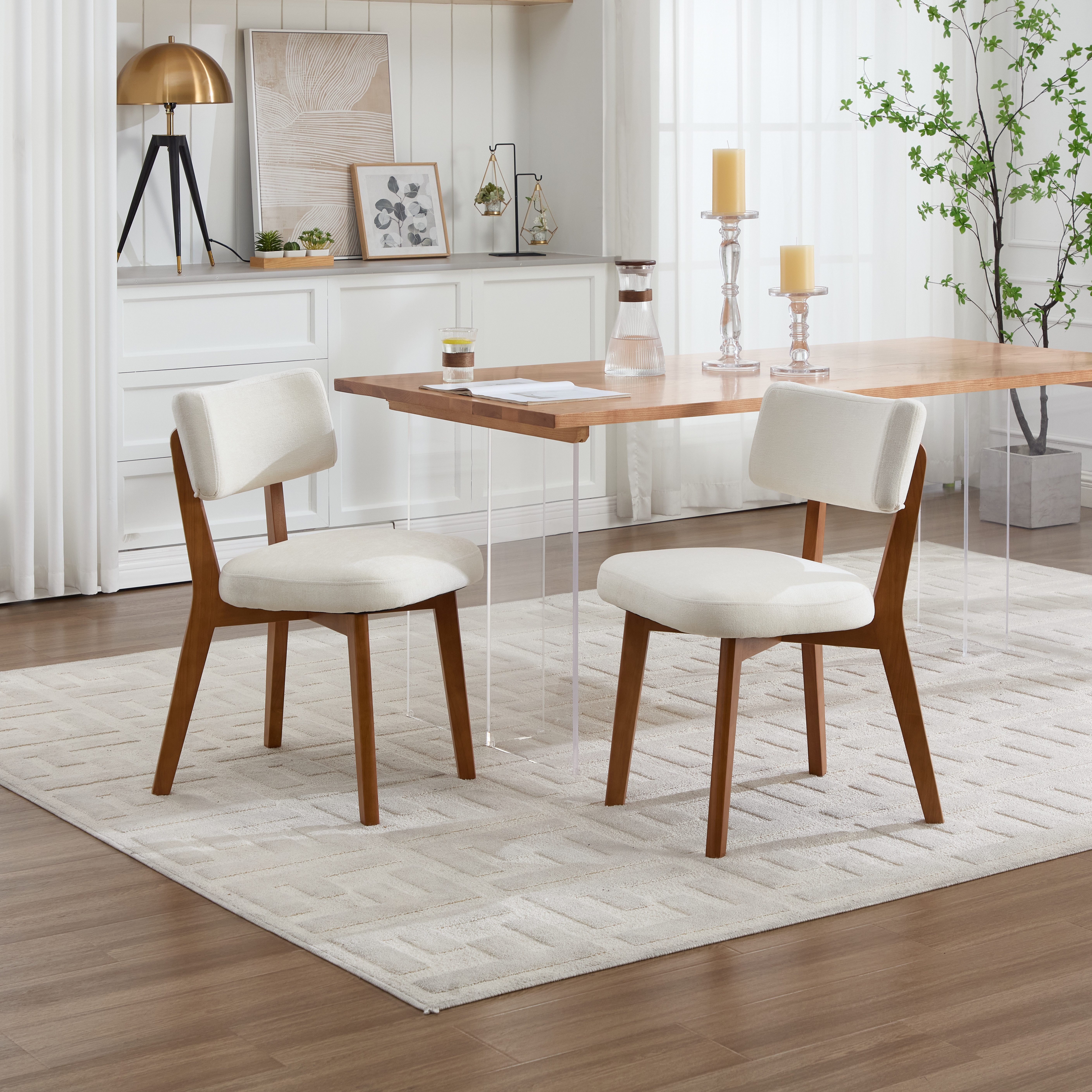 KLAM HOME Esszimmerstuhl Moderne Mid-Century-Stil Esszimmerstuhl Satz von 2, Massivholz Beine Stoff gepolsterten Sitz für Küche,Esszimmer oder Büro