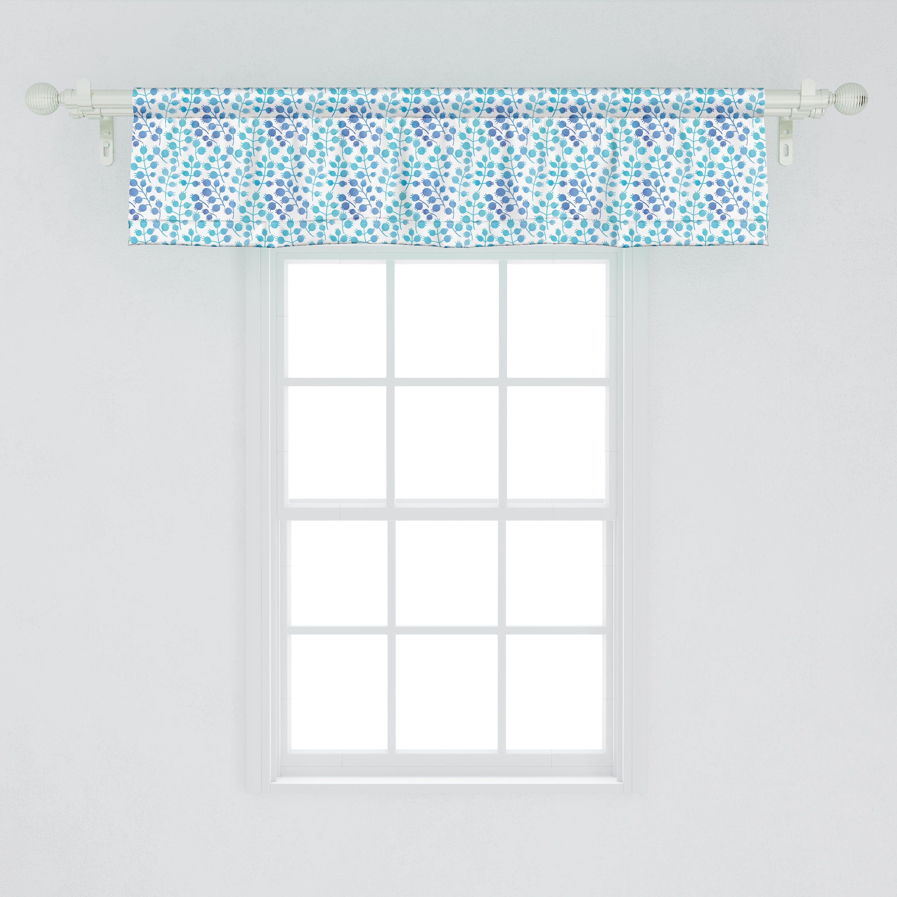 Scheibengardine Vorhang Blume Schlafzimmer Dekor Volant Stangentasche, für mit Töne Knospen Zweige Abakuhaus, Microfaser, Blaue Küche