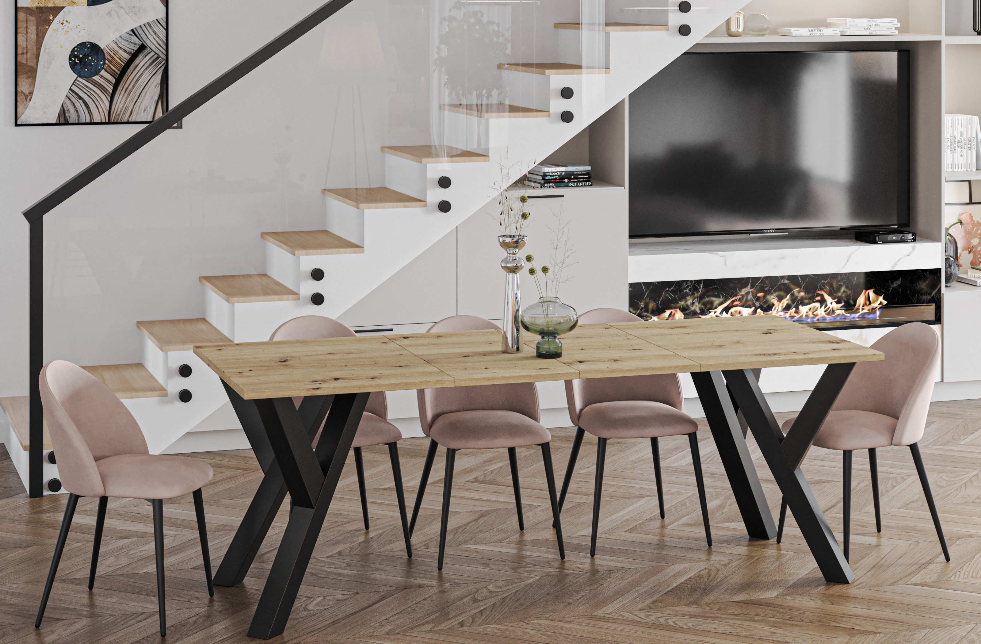 Endo-Moebel Esstisch Pier Metallgestell Küchentisch Esstisch ausziehbar modern, Küchentisch 130 cm - 210 cm erweiterbar ausziehbar