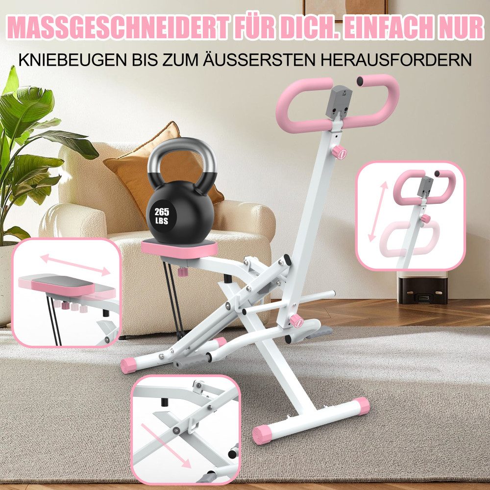 BBG Bauchmuskelmaschine Squat Machine Kniebeugenmaschine für Zuhause, Ganzkörpertraining, faltbarer Po-Trainer mit Widerstandsbändern, ABS/Stahl