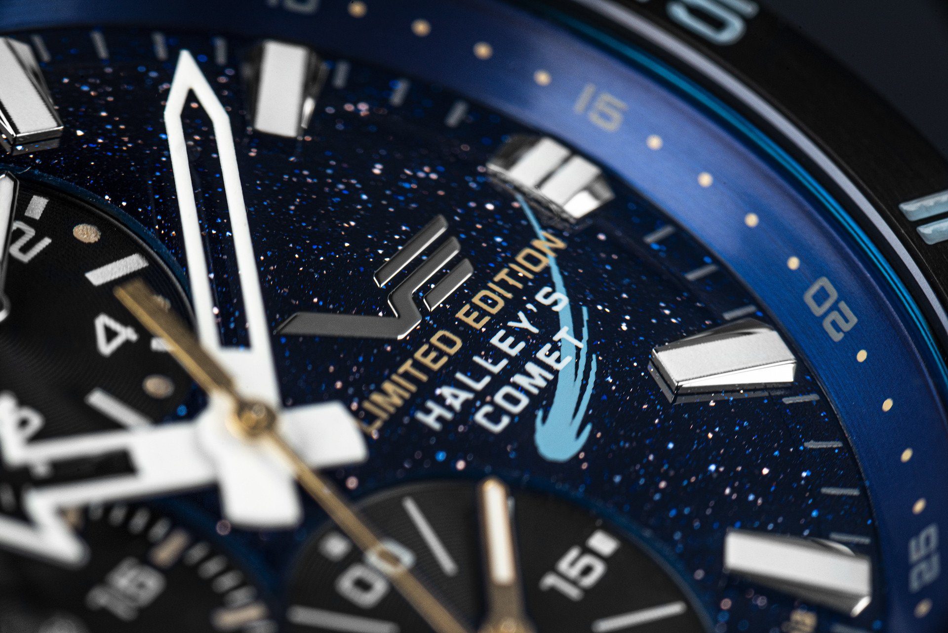 Vostok Europe Chronograph Halley’s Comet – Limitierte Edition, Herrenuhr 320E694, mit Blauem Lederband, 47 mm, Edelstahlgehäuse