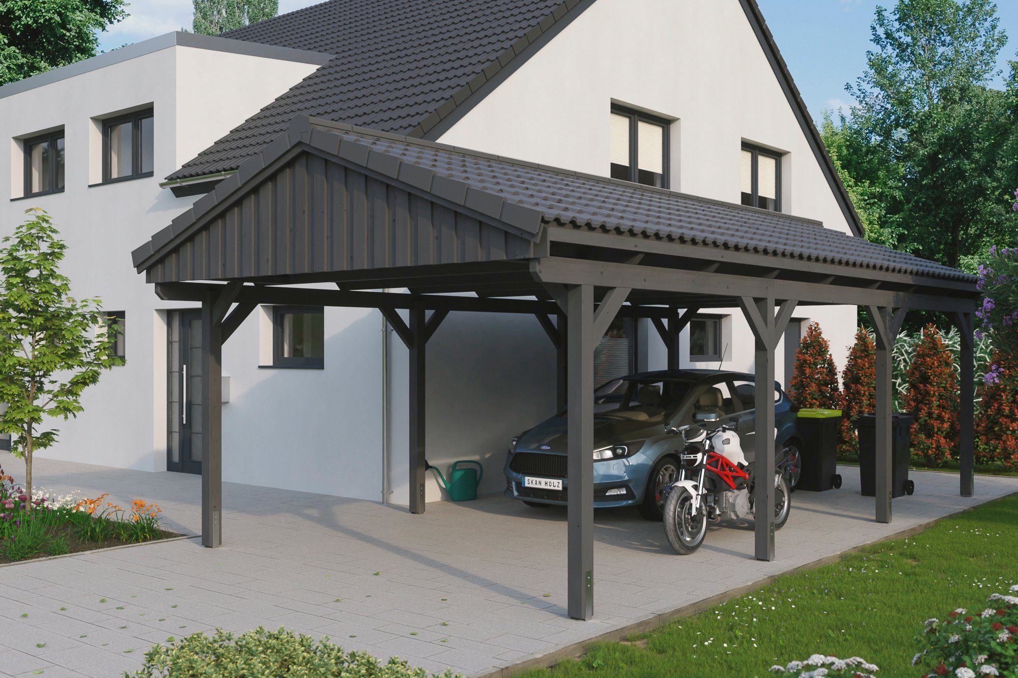 Japans größte Marke Skanholz Einzelcarport BxT: Einfahrtshöhe, mit cm, cm Fichtelberg, 379 Dachlattung 423x808