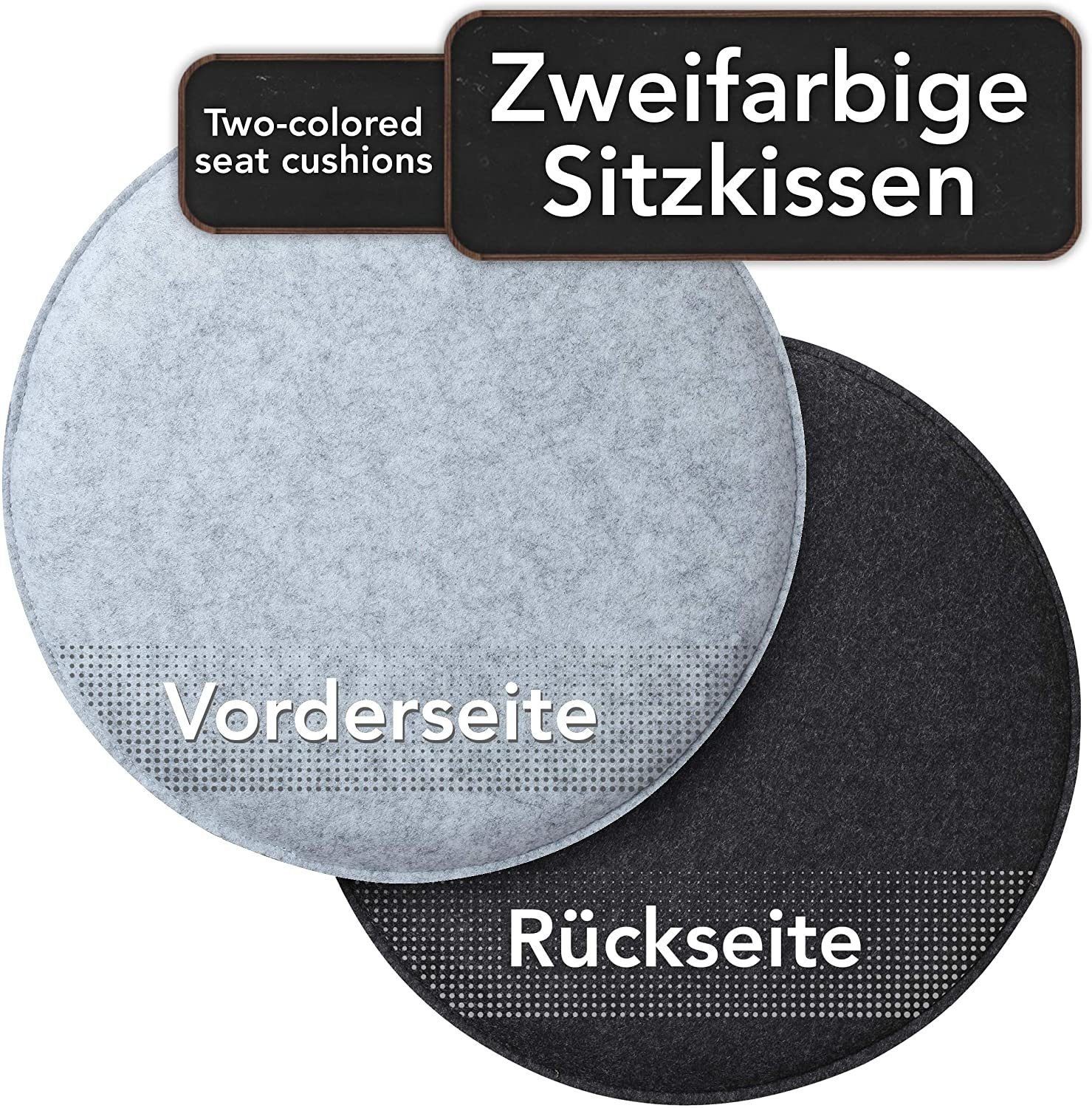 Sidorenko Stuhlkissen gemütliches Sitzkissen rund aus Filz Ø 36cm - 4er Set, Waschbare Stuhlkissen kompatibel für Schalenstuhl