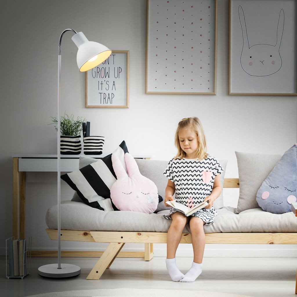 B.K.Licht Stehlampe Stehleuchte E27 max. 25W Retro Metall-Stehleuchte - BKL1196, ohne Leuchtmittel, Weiß - Chrom Höhe: 145cm ohne Leuchtmittel