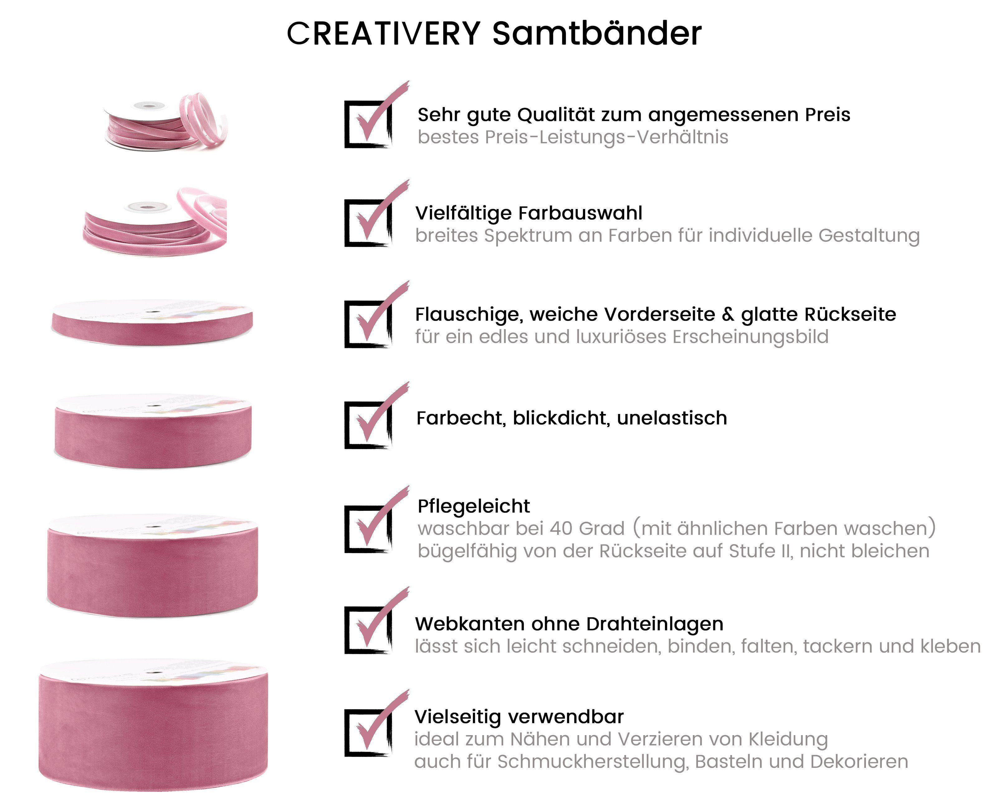 Creativery Samtband, Samtband 10mm x 10m Rolle Schwarz