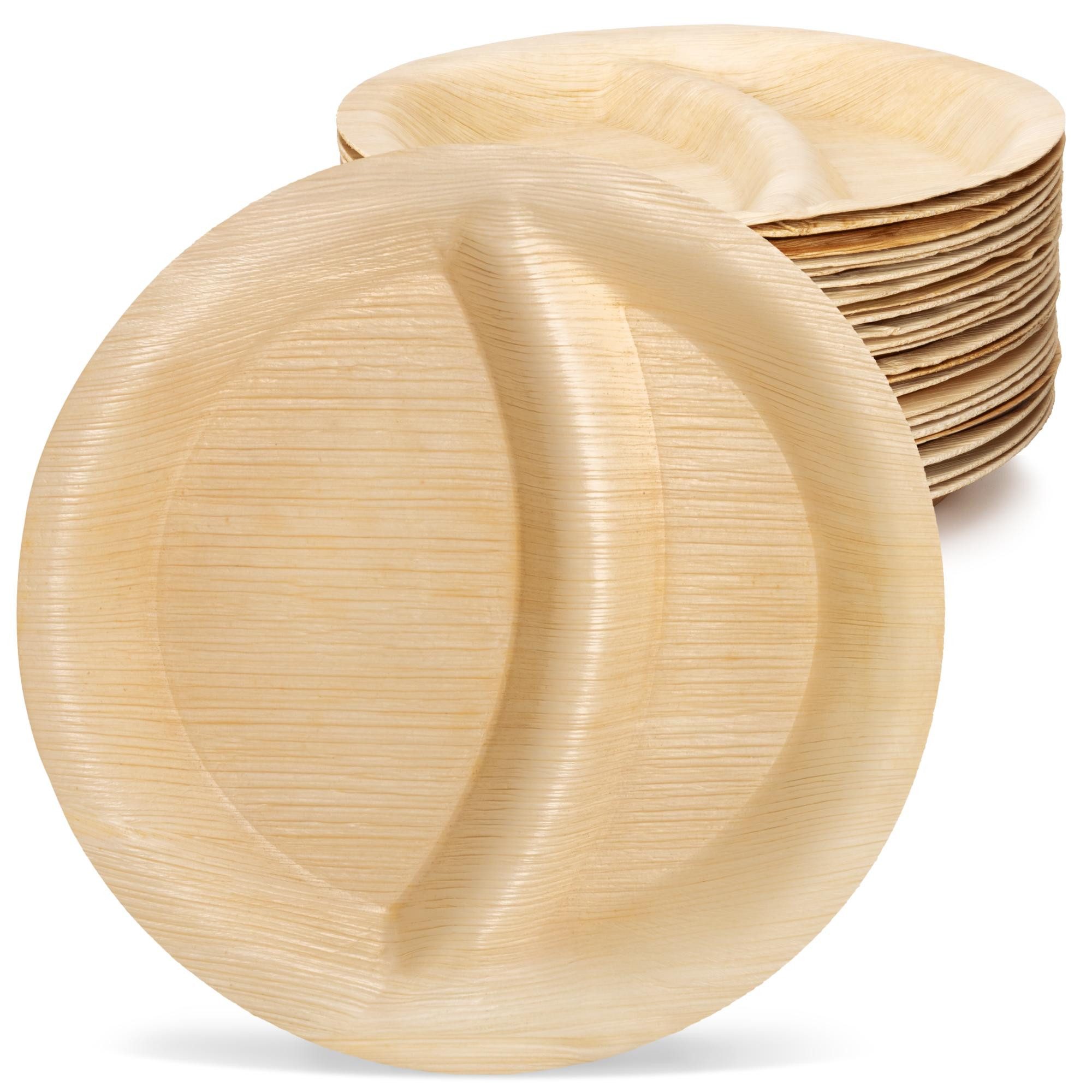 wisefood Einwegteller 25-tlg., Palmblatt-Teller, rund, 2-geteilt, Ø 23 x 2,75 cm, (25 St)