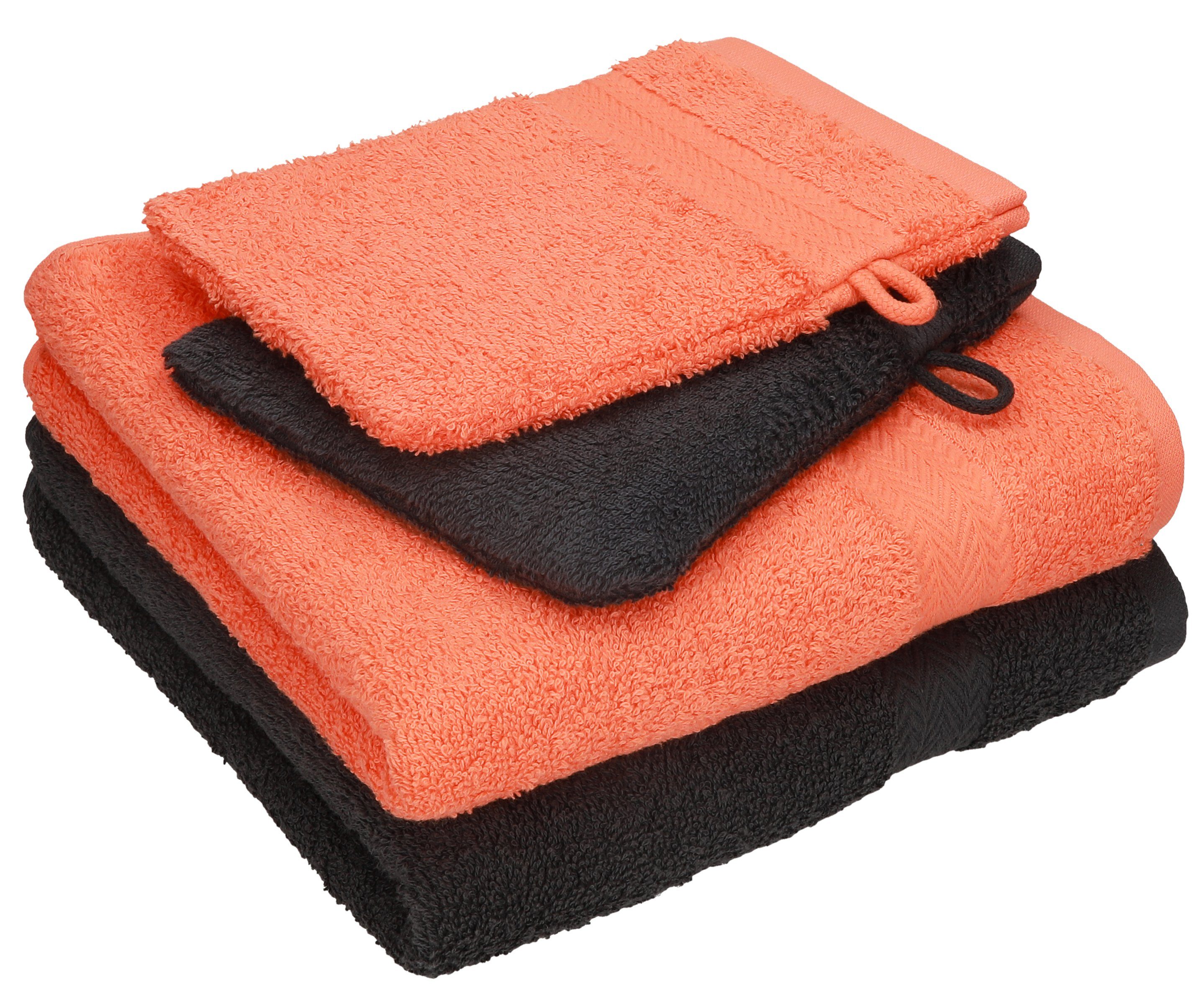 Betz Handtuch Set 4 tlg. Handtuch Set HAPPY Pack 100% Baumwolle 2 Handtücher 2 Waschhandschuhe, 100% Baumwolle graphit grau - blutorange