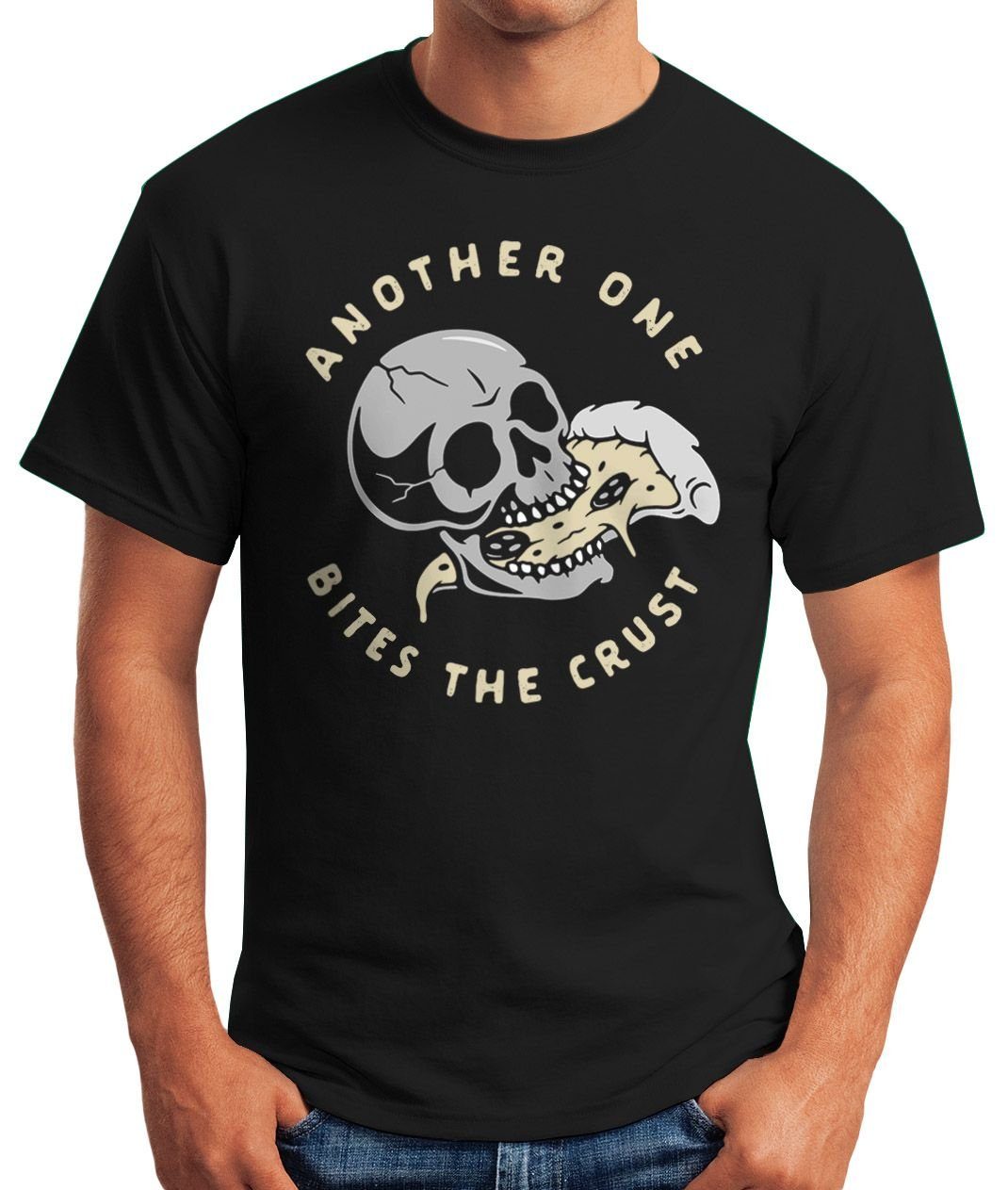 Herren mit MoonWorks Print Totenkopf Moonworks® Skull Motiv one Print-Shirt T-Shirt crust Pizza Spruch Fun-Shirt bites Another the