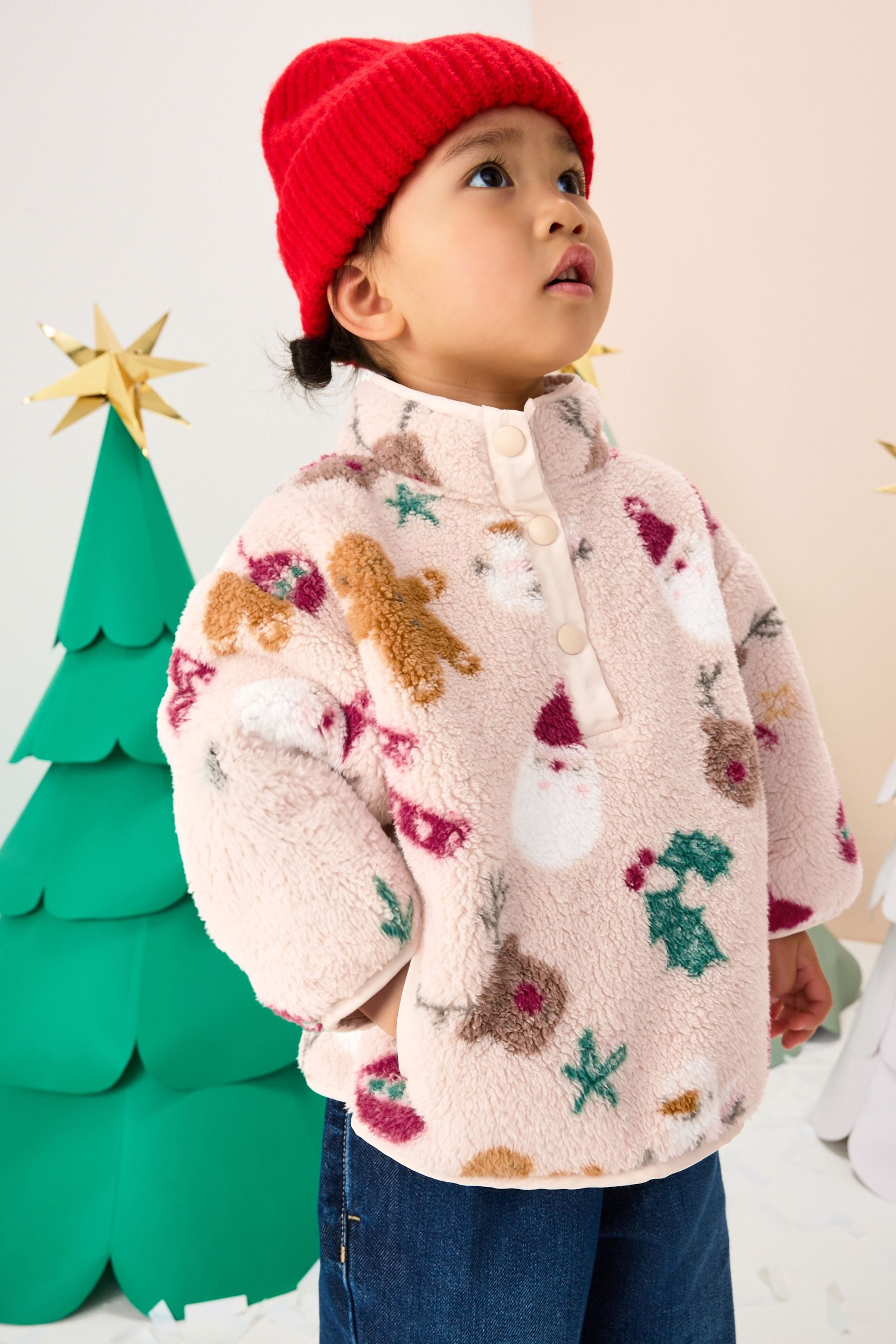 Next Fleecejacke Fleece mit halblangen Druckknopfverschluss (1-St)