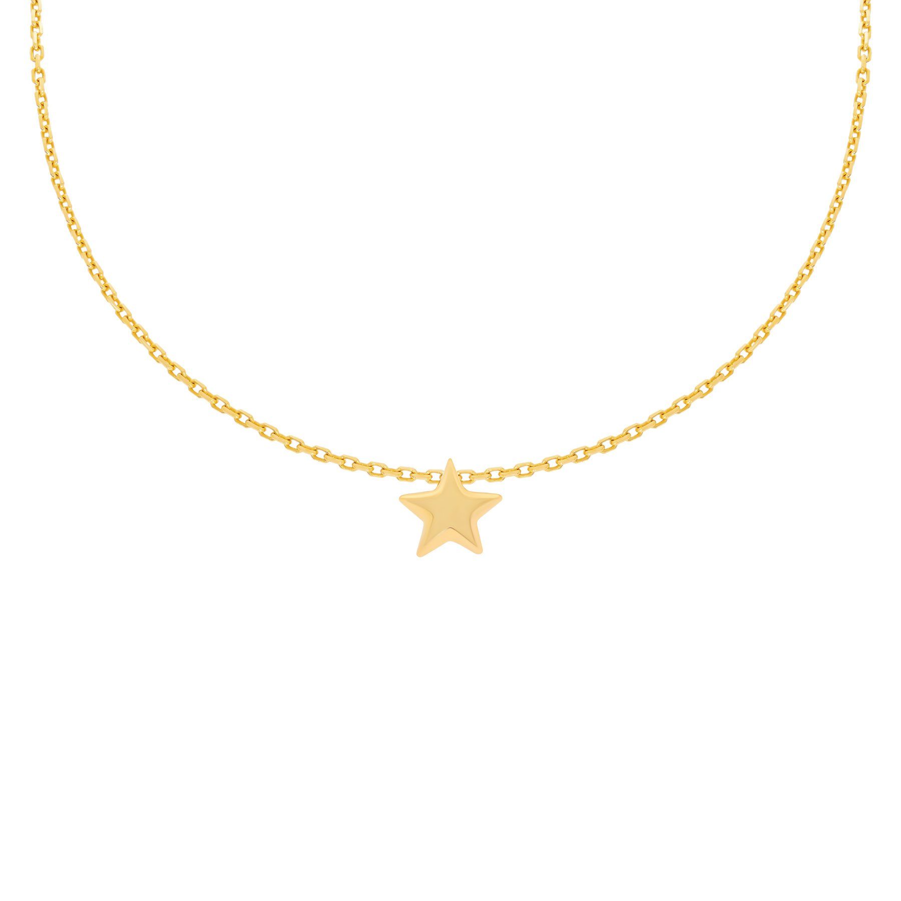 Collier 585er Gelbgold Kette mit Stern Anhänger Ankerkette