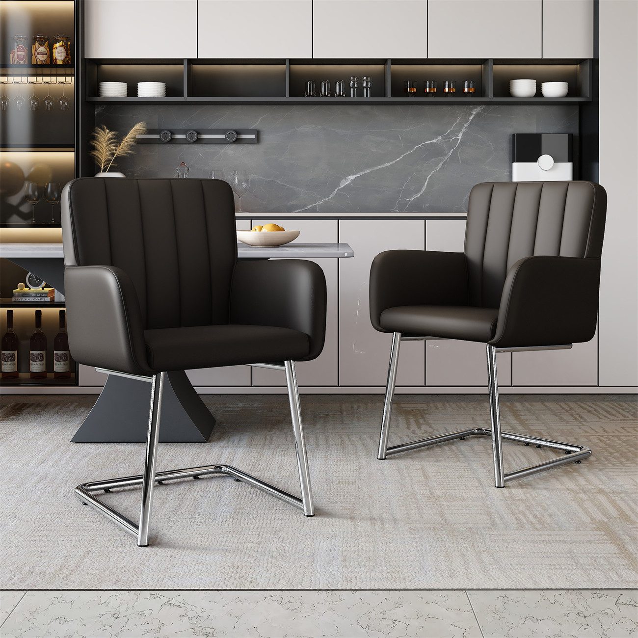 autolock Esszimmerstuhl Esszimmerstühle,Gepolsterter Sessel,Lounge-Stuhl,Polsterstuhl (2 St), mit vertikalen Streifen,zickzackförmige Metallbeine für Schlafzimmer