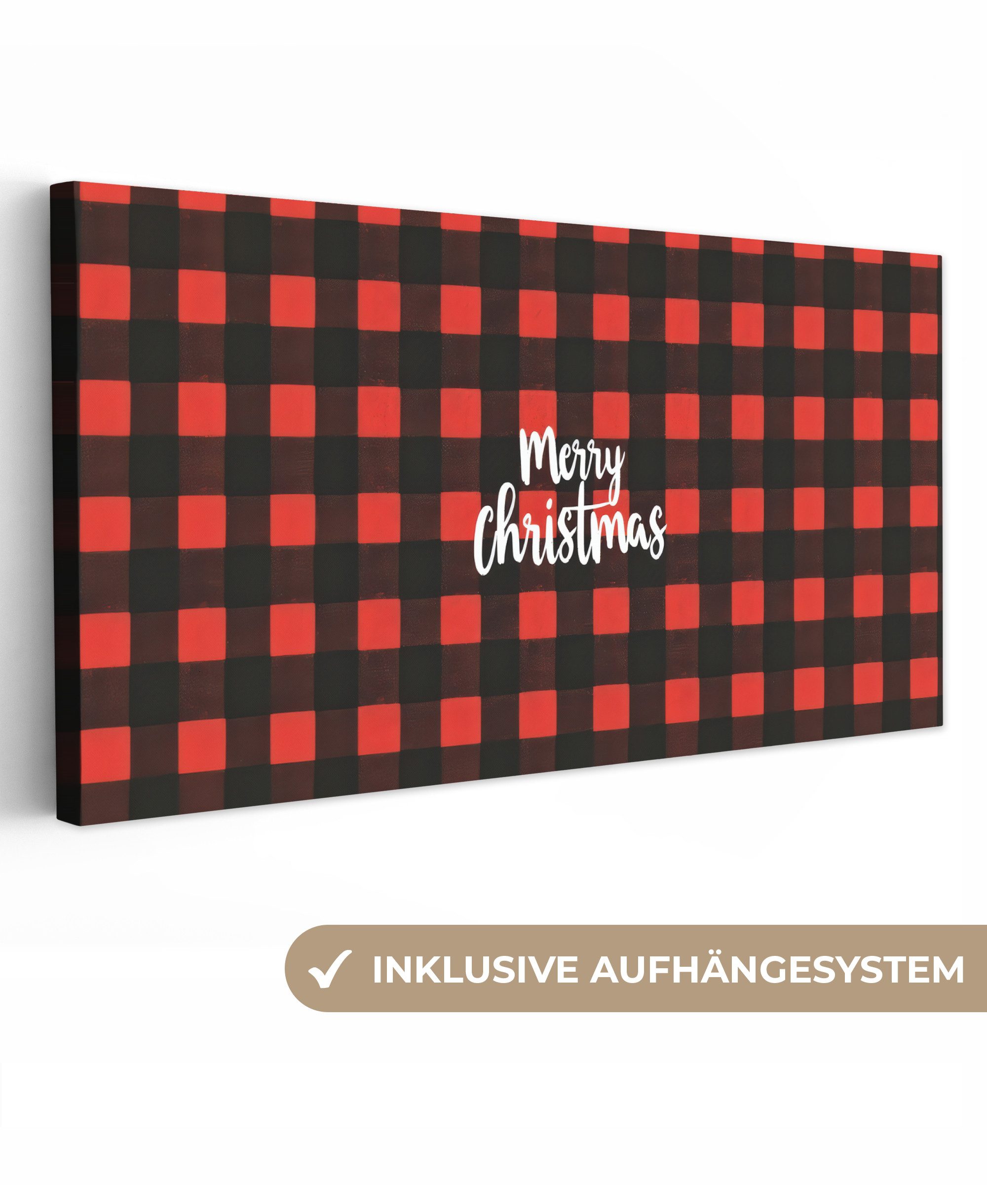 OneMillionCanvasses® Leinwandbild Panorama Kariert - Rot günstig online kaufen