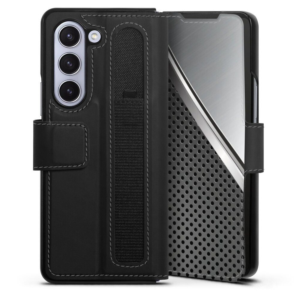 DeinDesign Handyhülle Carbon Stahl Metall Duo Metal Surface, Samsung Galaxy Z Fold 5 Hülle Handy Flip Case Wallet Cover