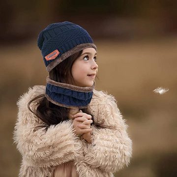 XDeer Mütze & Schal Kinder Wintermütze-Schal Set,Schlauchschal mit Fleecefutter Strickmütze,Wärme Beanie Mütze,für Kinder 5-14 Jahre