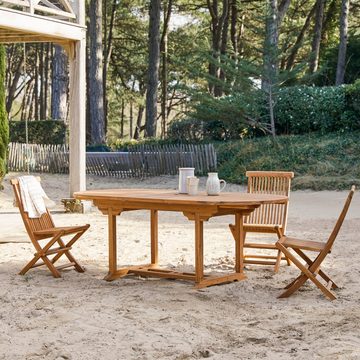 Tikamoon Garten-Essgruppe Capri Ovale Outdoor Gartenmöbel Set aus massiver Akazie 4 Stühle