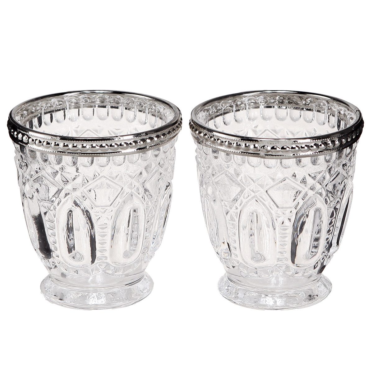 Windlicht Vintage Glas-Windlichter mit Metallrand, Klar Deko Kerzenhalter Set