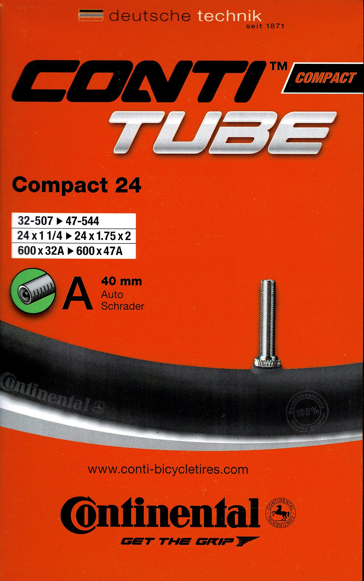 CONTINENTAL Fahrradschlauch Continental Compact 24 Schlauch 24 Zoll AV (32/47-507/540) AV 40mm, 1,50, 1,75, 1,40, 1,60, 2 1/4, 1,25, 1,35