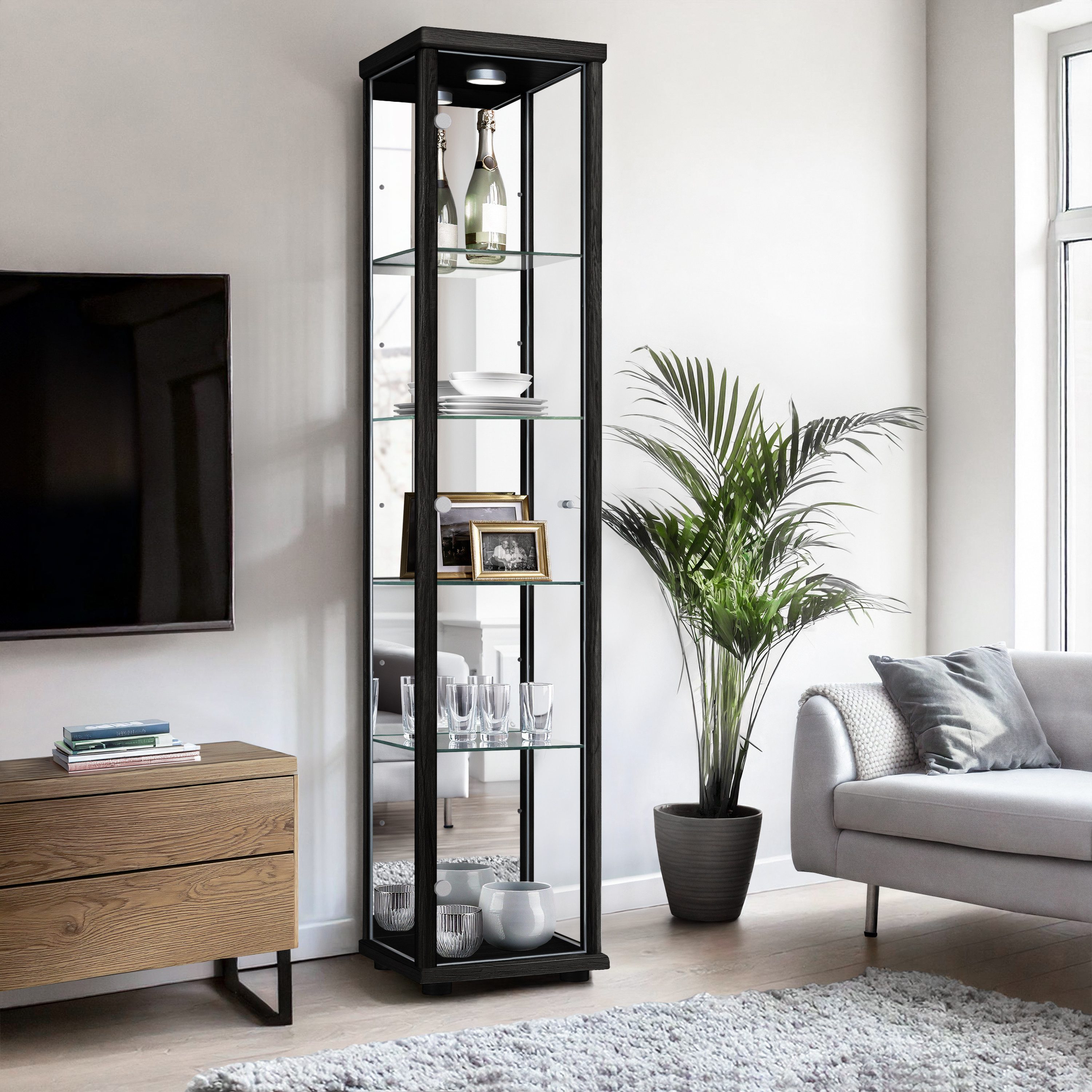 K-Möbel Glasvitrine C1016 (Glasvitrine (176x37x33 cm) mit 1 Glastür) Glasvi günstig online kaufen