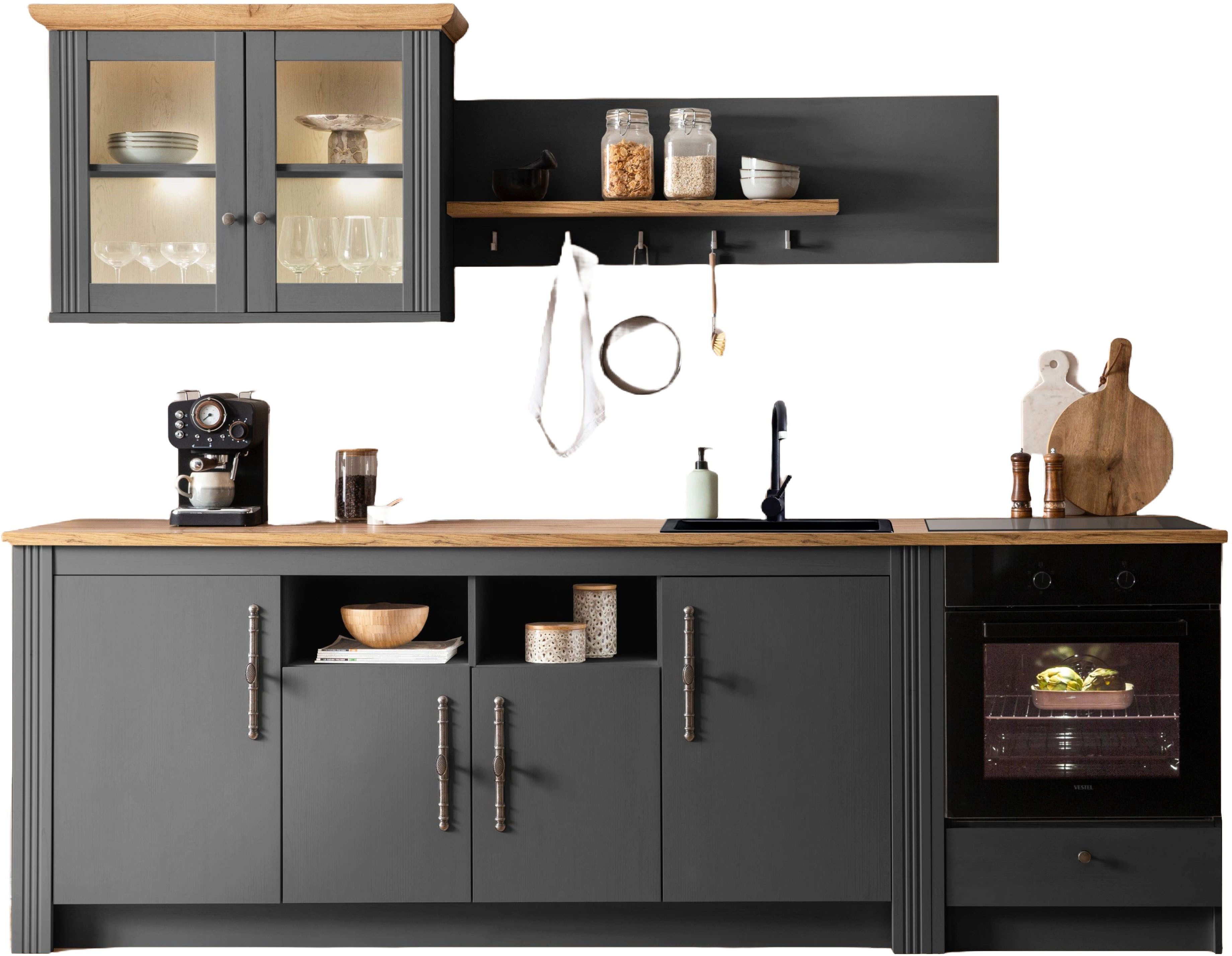 Küchenzeile KS-Westminster, Pantryküche im Landhaus Stil, hochwertige Metallgriffe