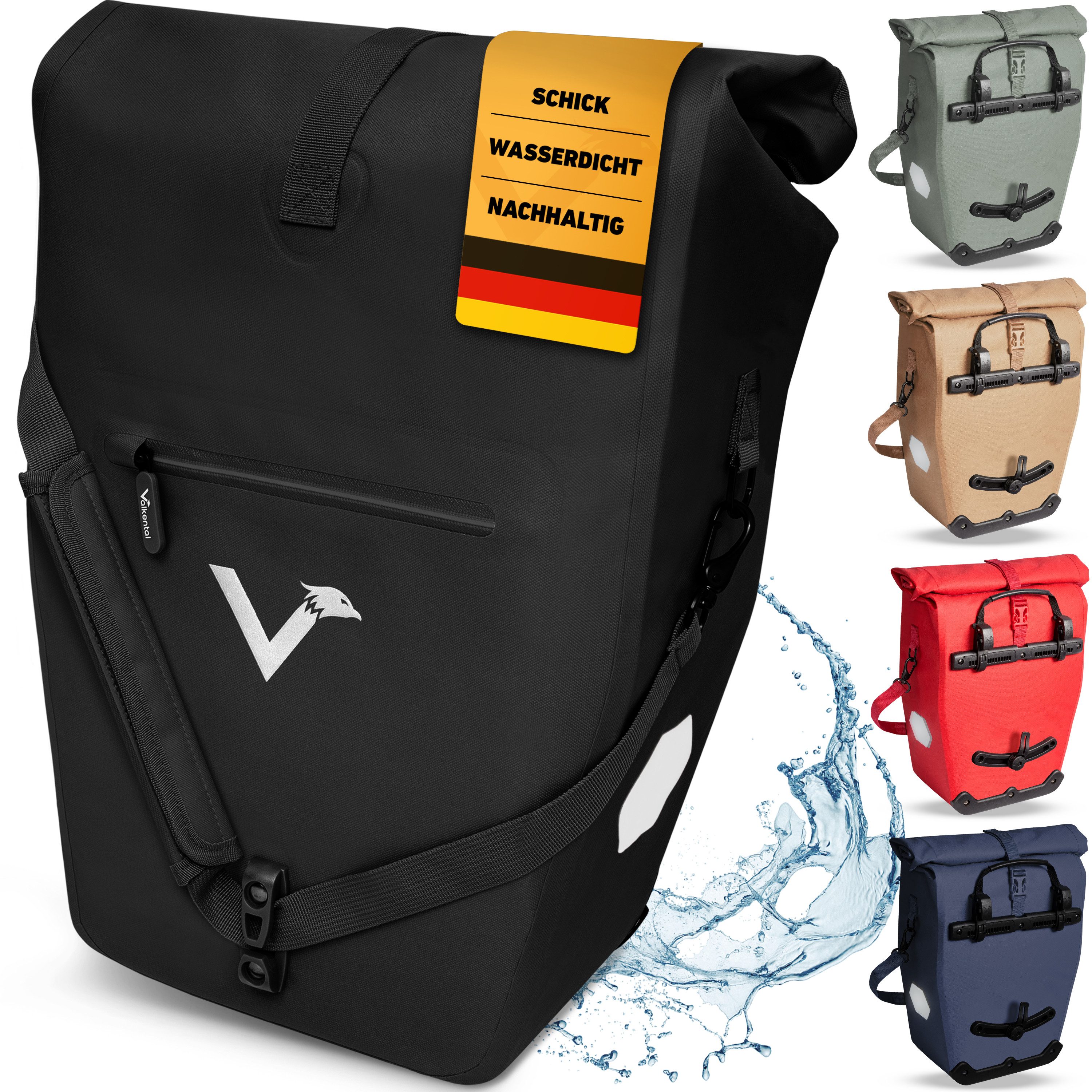 Valkental Fahrradtasche Gepäckträgertasche mit Umhängeschlauf, 2in1 wasserdicht, mit Rolltop Verschluss & Laptopfach 28L