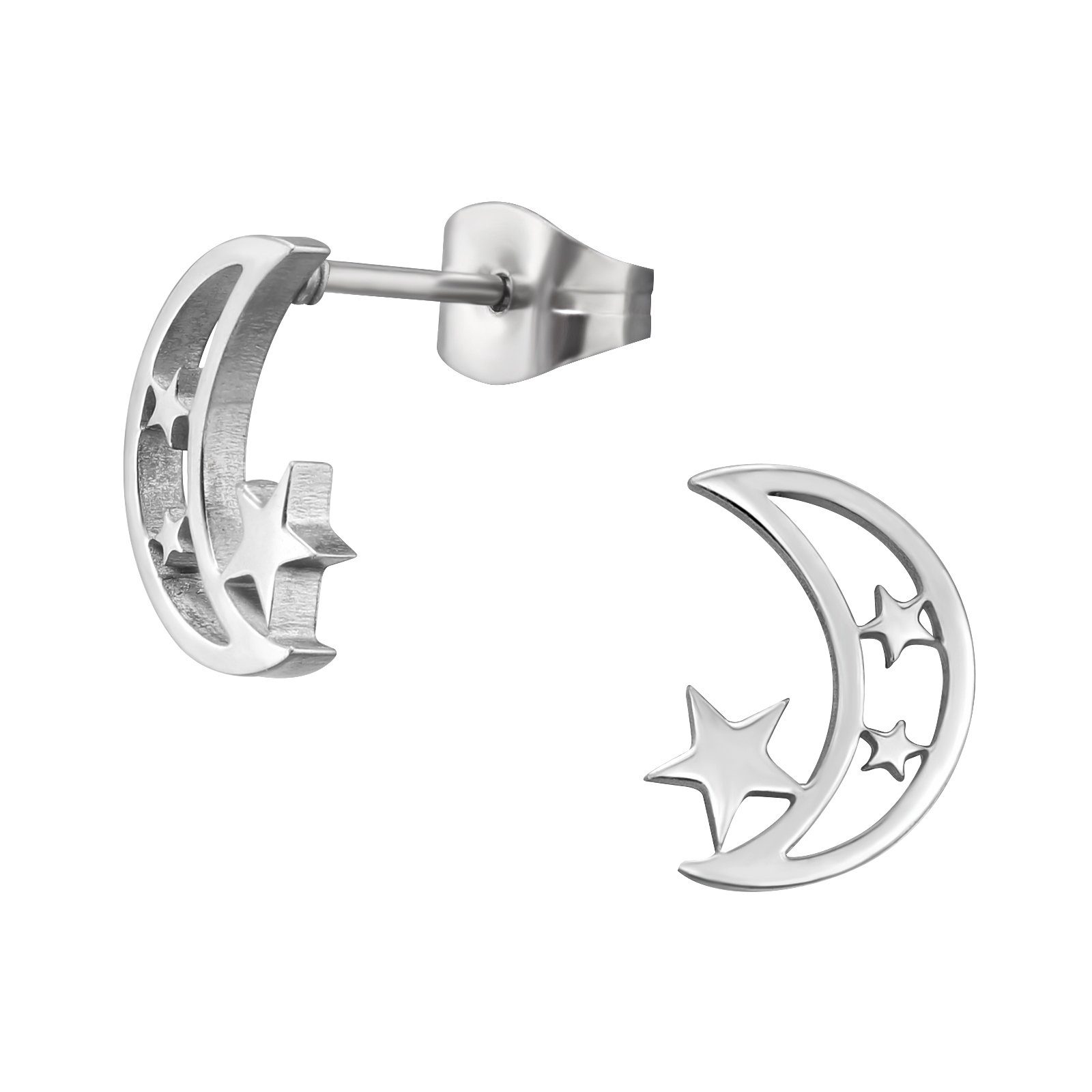 BUNGSA Ohrring-Set Ohrstecker Mond und Sterne Silber aus Edelstahl für Damen (1 Paar (2 Stück), 2-tlg), Ohrschmuck Ohrringe