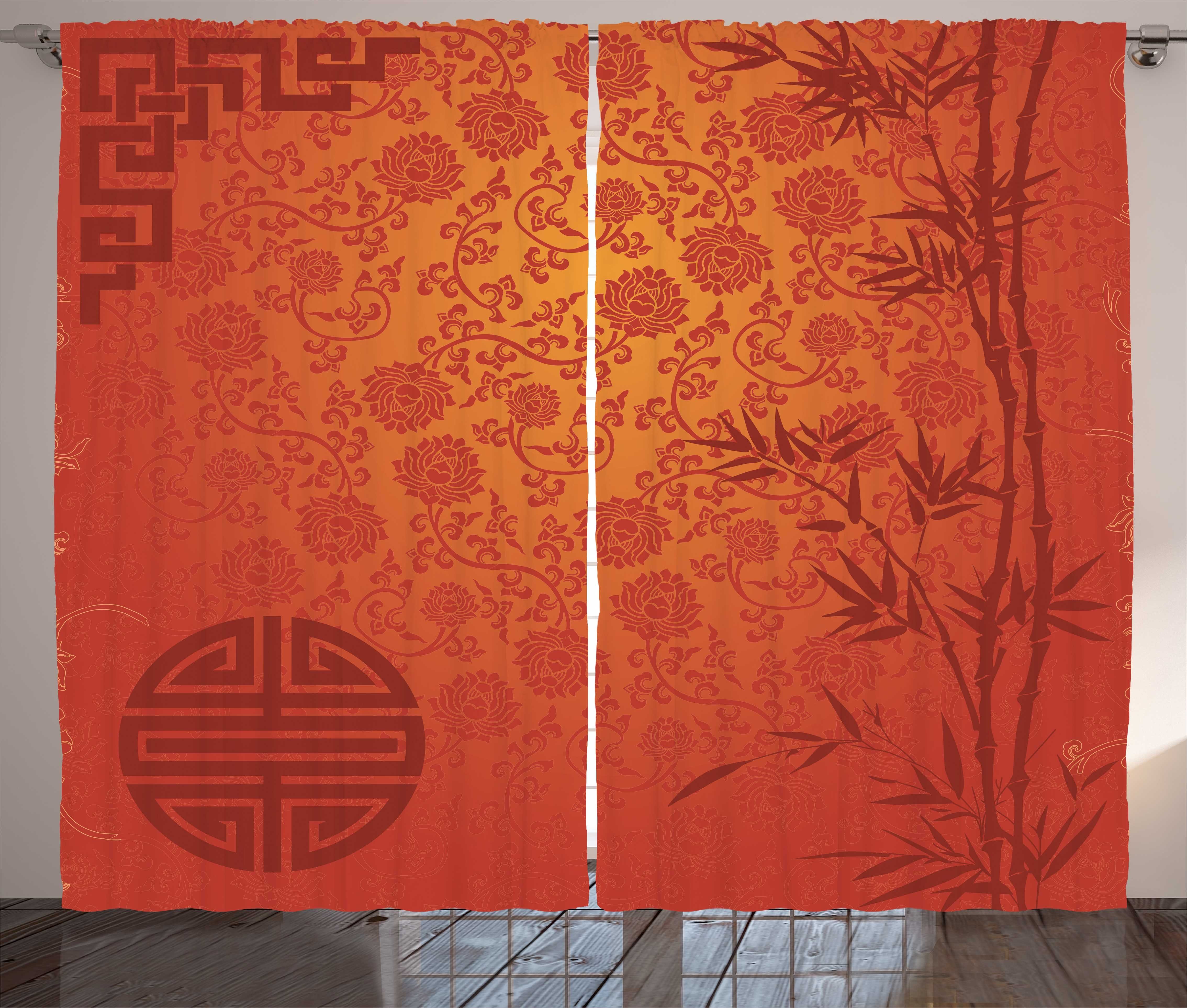 Gardine Schlafzimmer Kräuselband Vorhang mit Schlaufen und Haken, Abakuhaus, Chinesisch Traditionelle Natur-Kunst