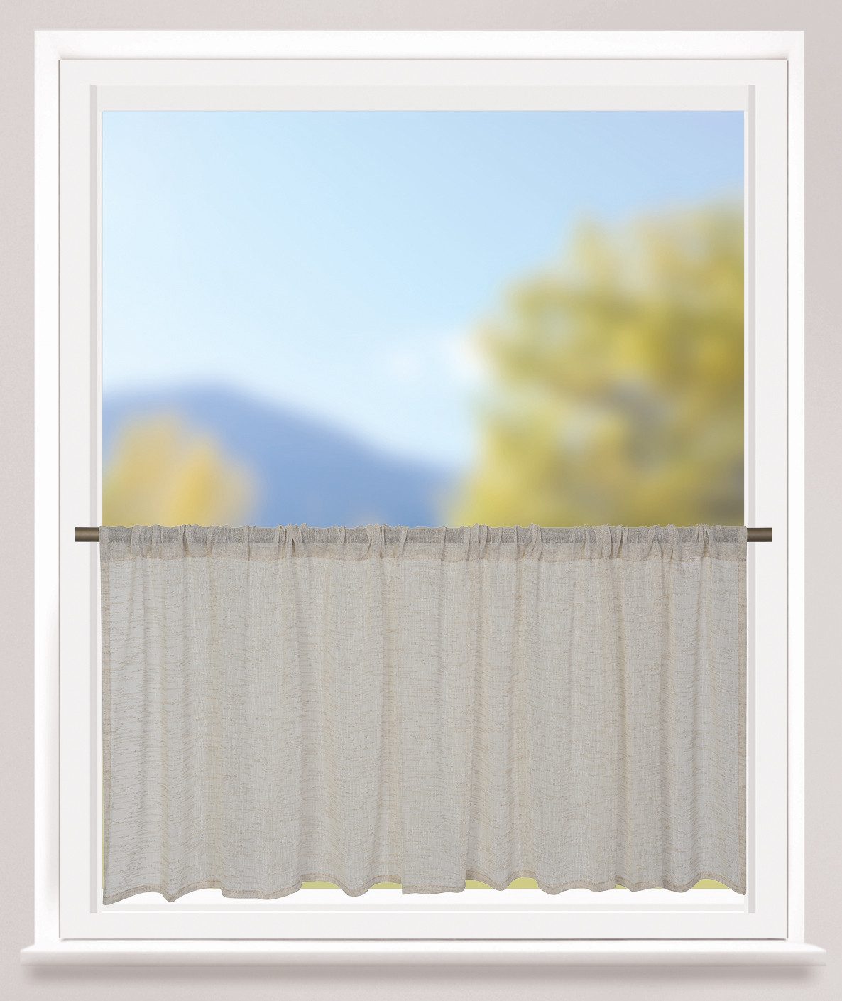 ELBERSDRUCKE Scheibengardine Bistrogardine mit Tunnel Liem beige 48 x 140 cm (1 St), Stangendurchzug, halbtransparent, Polyester, einfarbig, modern, Leinenlook, – Bild 3 von 3