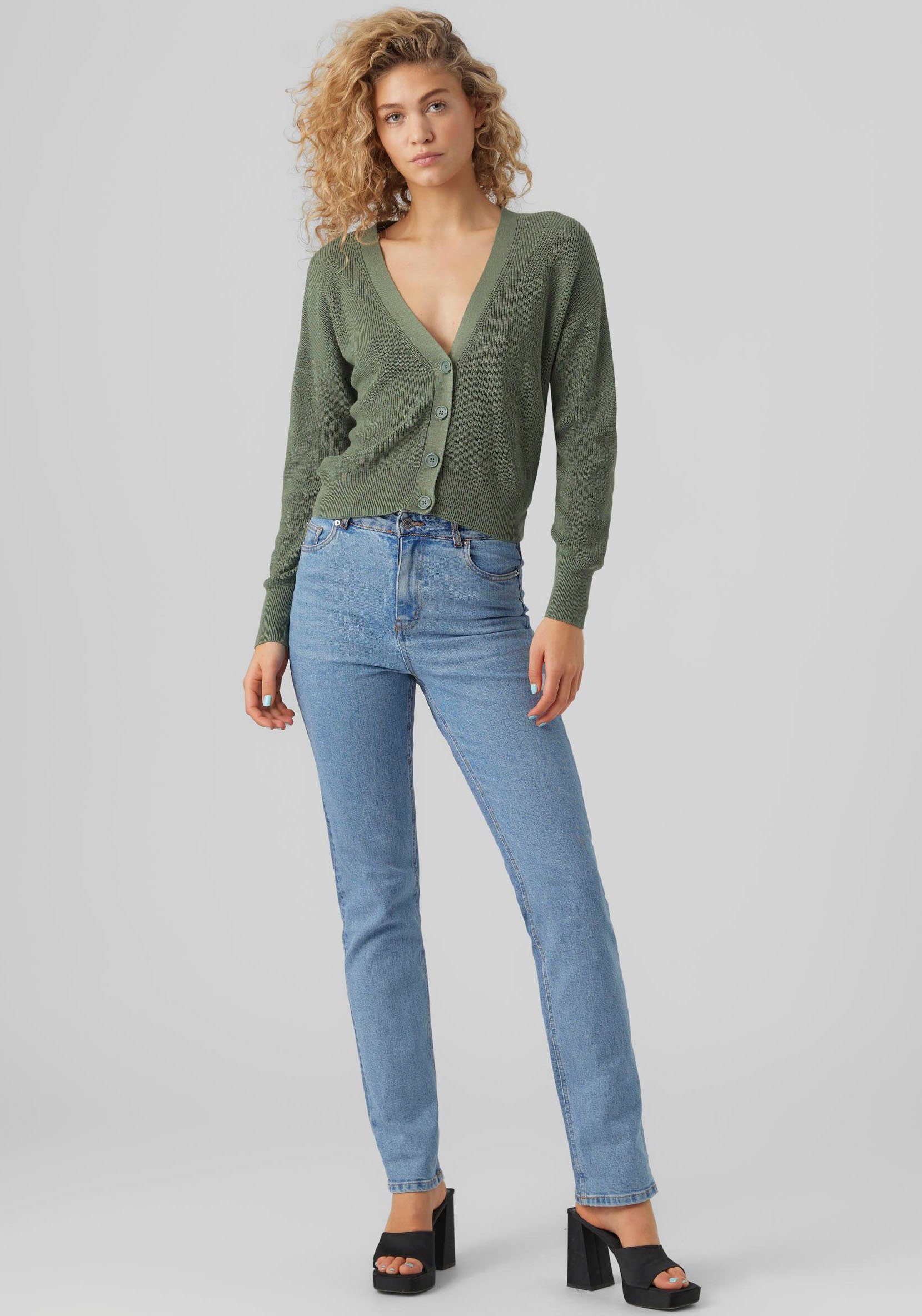 Vero Moda Strickjacke VMNEWLEXSUN LS SHORT V-NECK CAR GA NOOS mit Knopfleiste