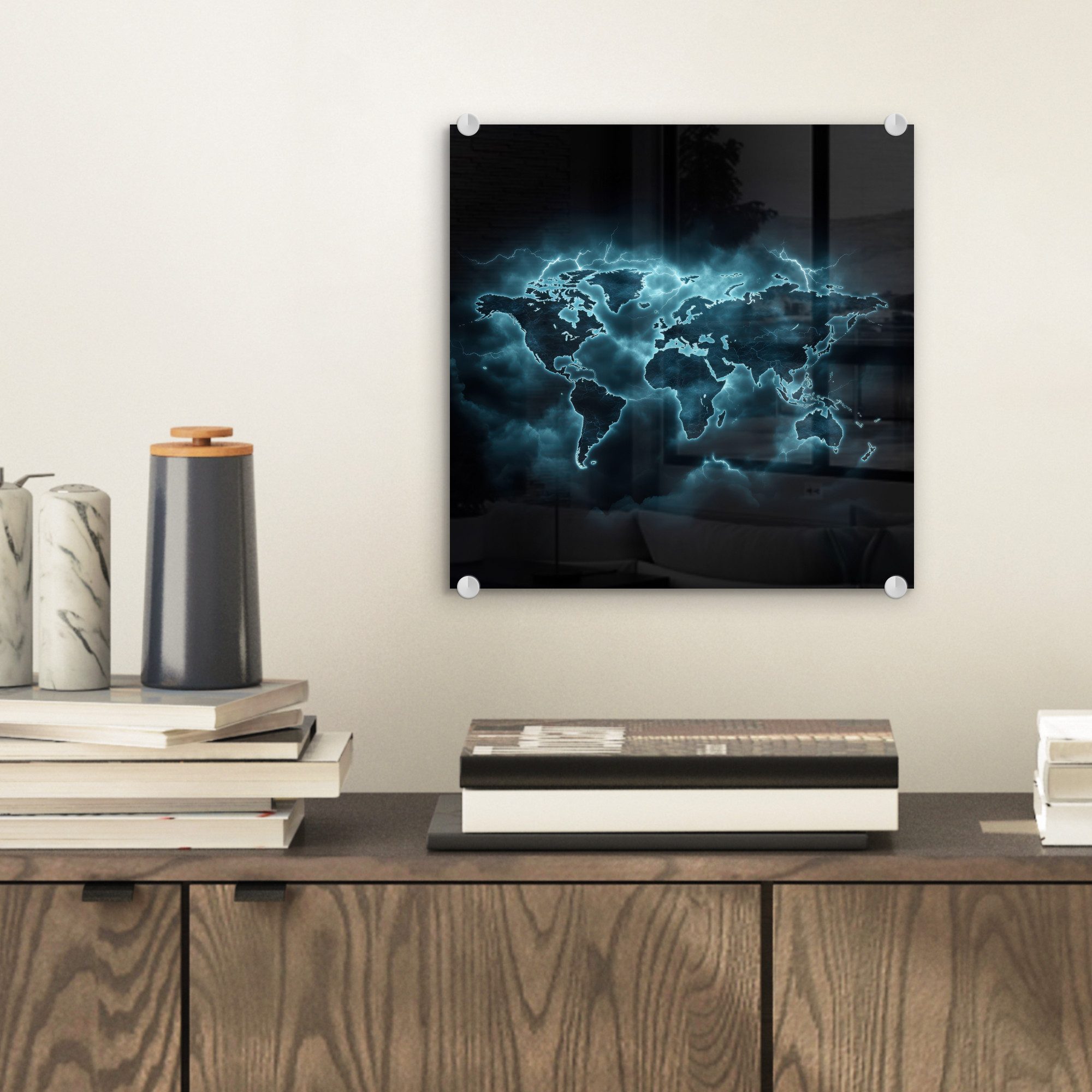 MuchoWow Acrylglasbild Weltkarte - Blitz - günstig online kaufen