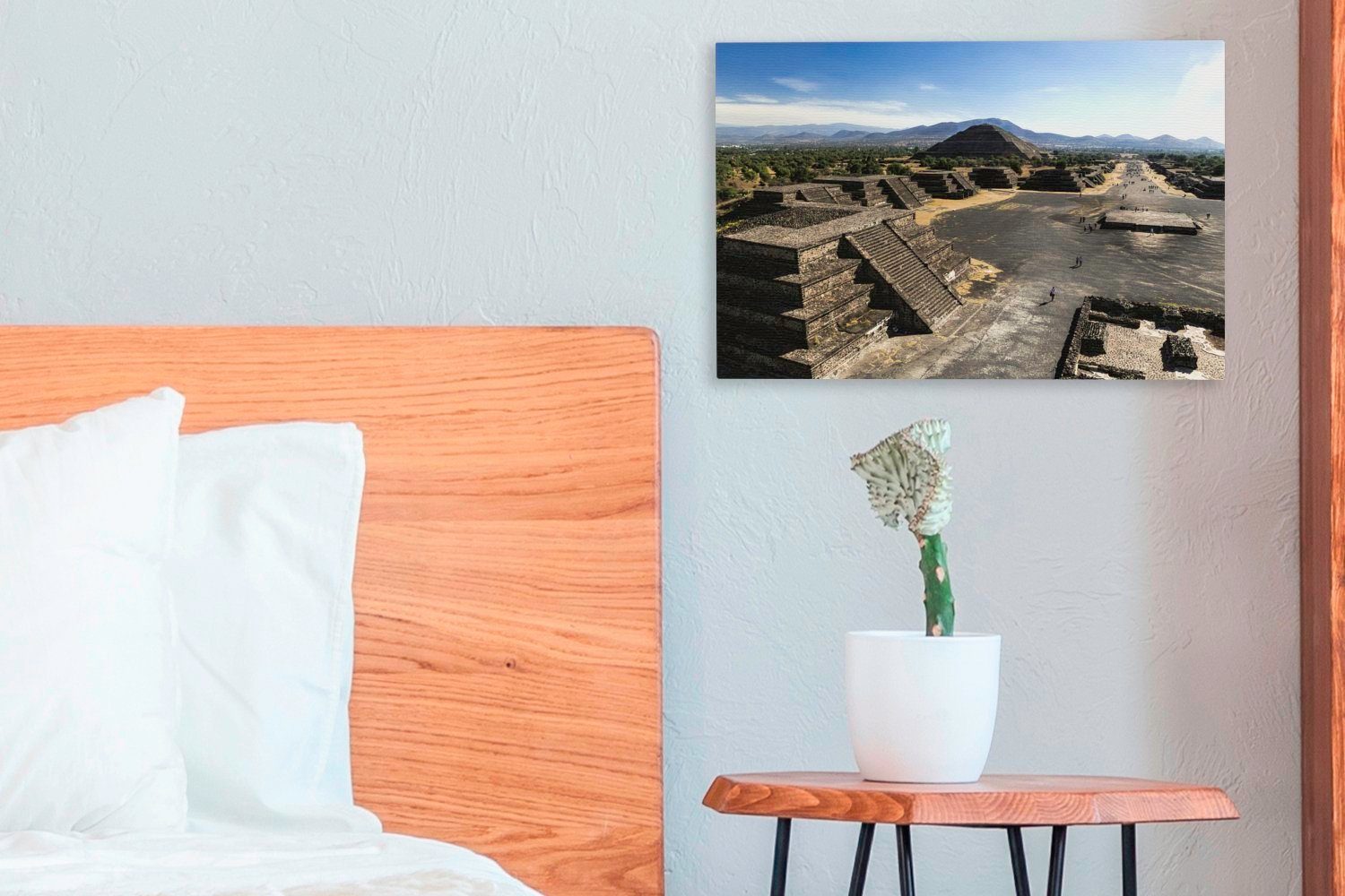 OneMillionCanvasses® Leinwandbild St), der Aufhängefertig, 30x20 Wandbild Blick Pyramiden (1 die Teotihuacán, cm Mondpyramide Leinwandbilder, Wanddeko, über in von