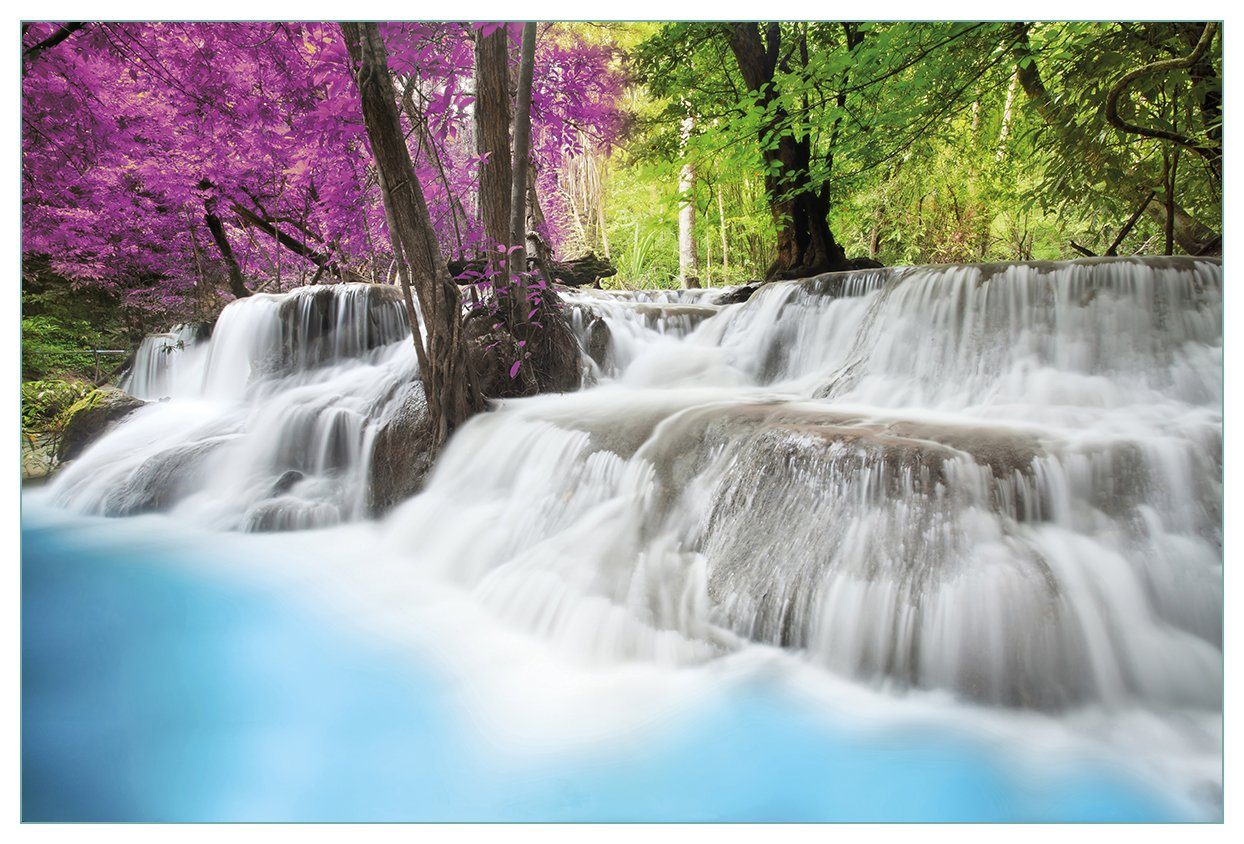 Wallario Küchenrückwand Wasserfall in einem bunt gefärbten Wald, (1-tlg)