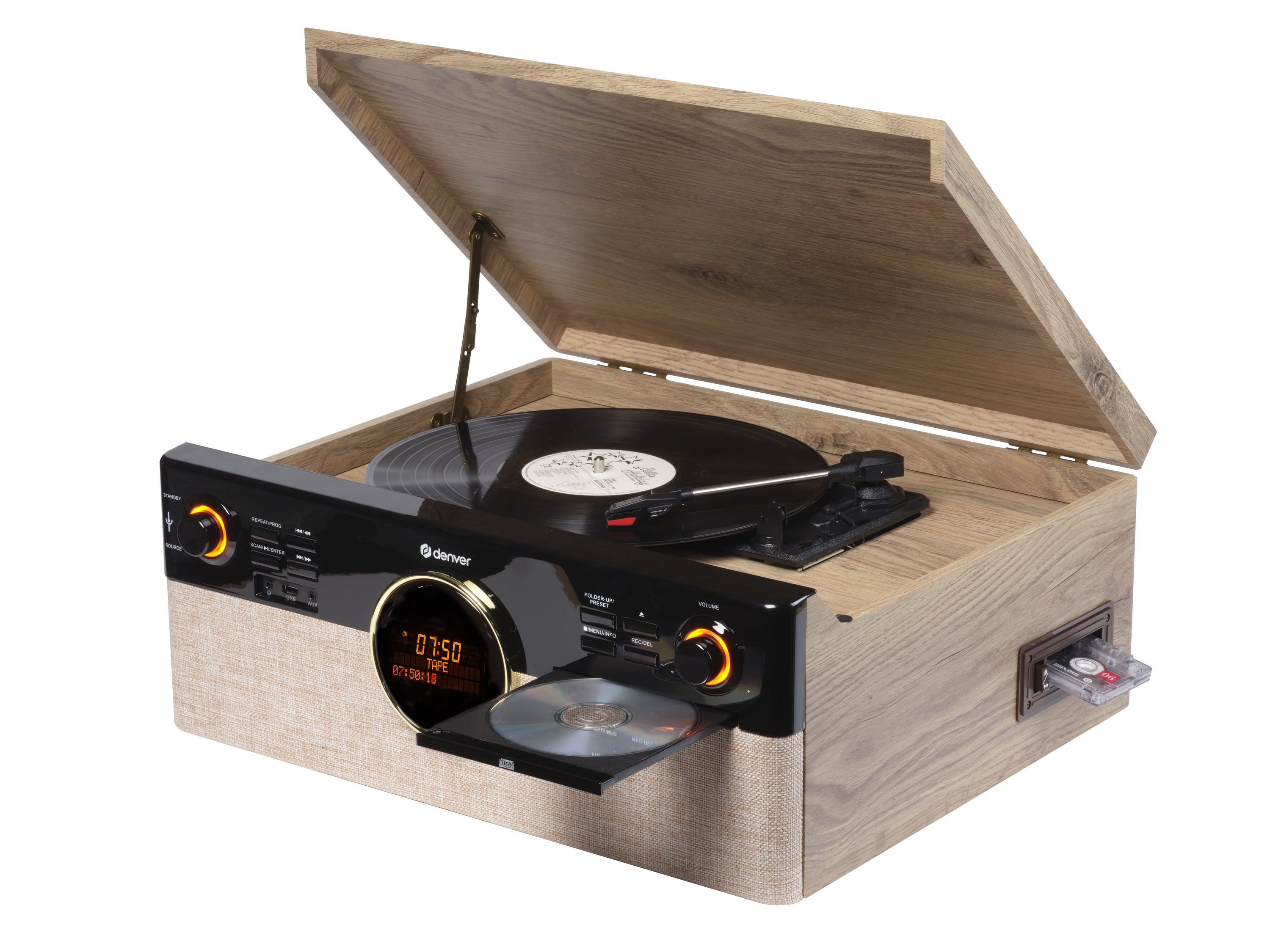 Denver MRD-180 Plattenspieler (Plattenspieler · CD · Kassette · DAB+/FM · Bluetooth · USB)