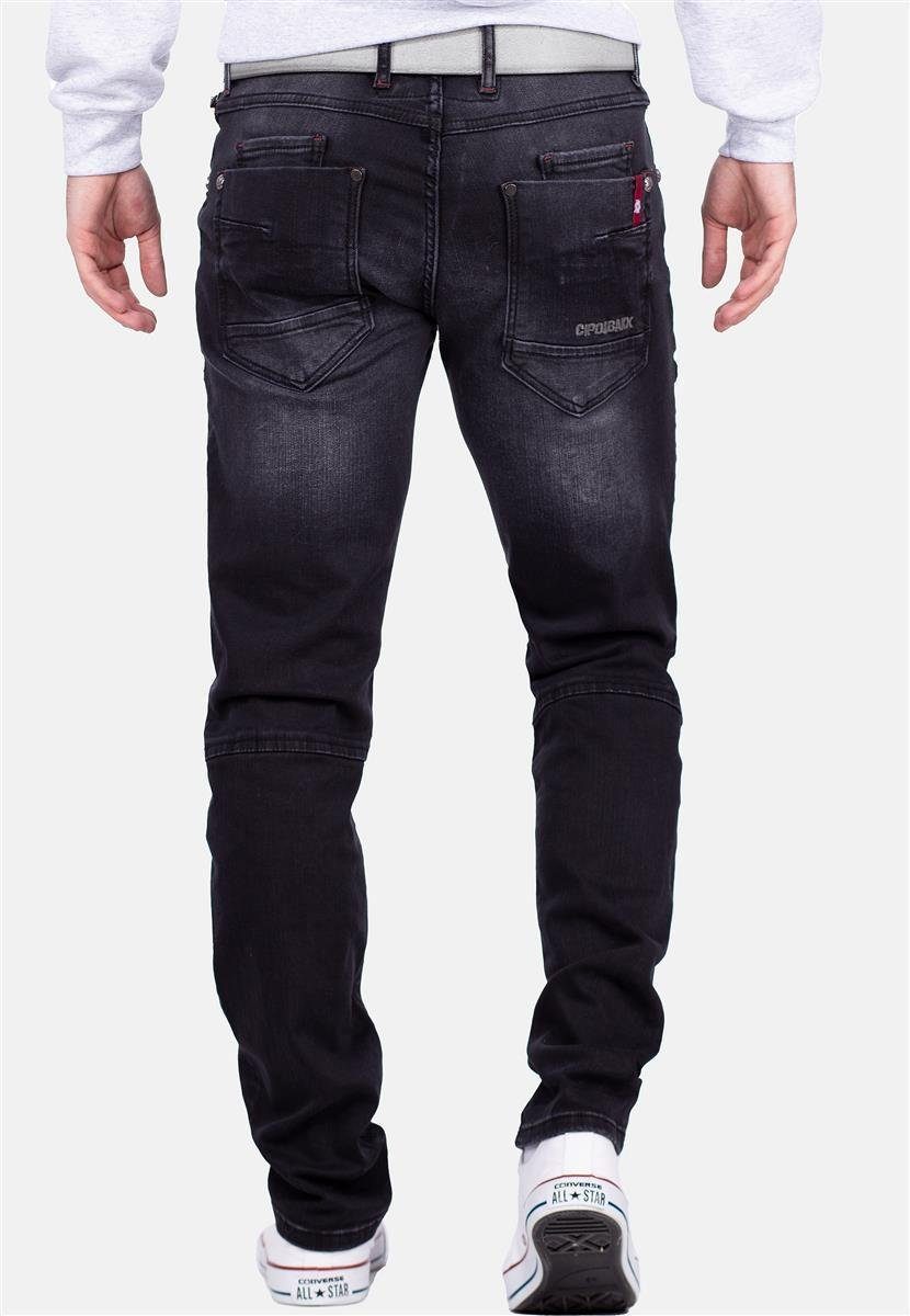 Cipo & Baxx Hose roten Denim BA-CD699 Akzenten Slim-fit-Jeans stonewashed mit