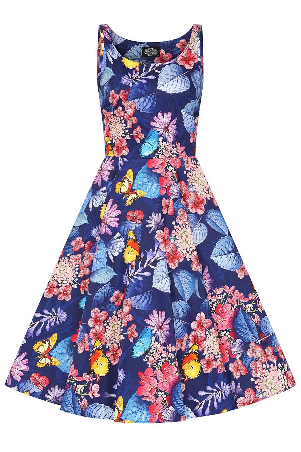 Hearts & Roses London A-Linien-Kleid Midnight Garden Schmetterling Blumen V günstig online kaufen