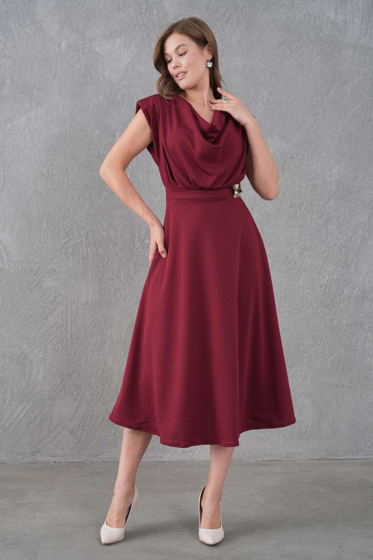WOMAN VISION Minikleid Damen Burgunder Crepe Kleid mit V-Ausschnitt, Polste günstig online kaufen