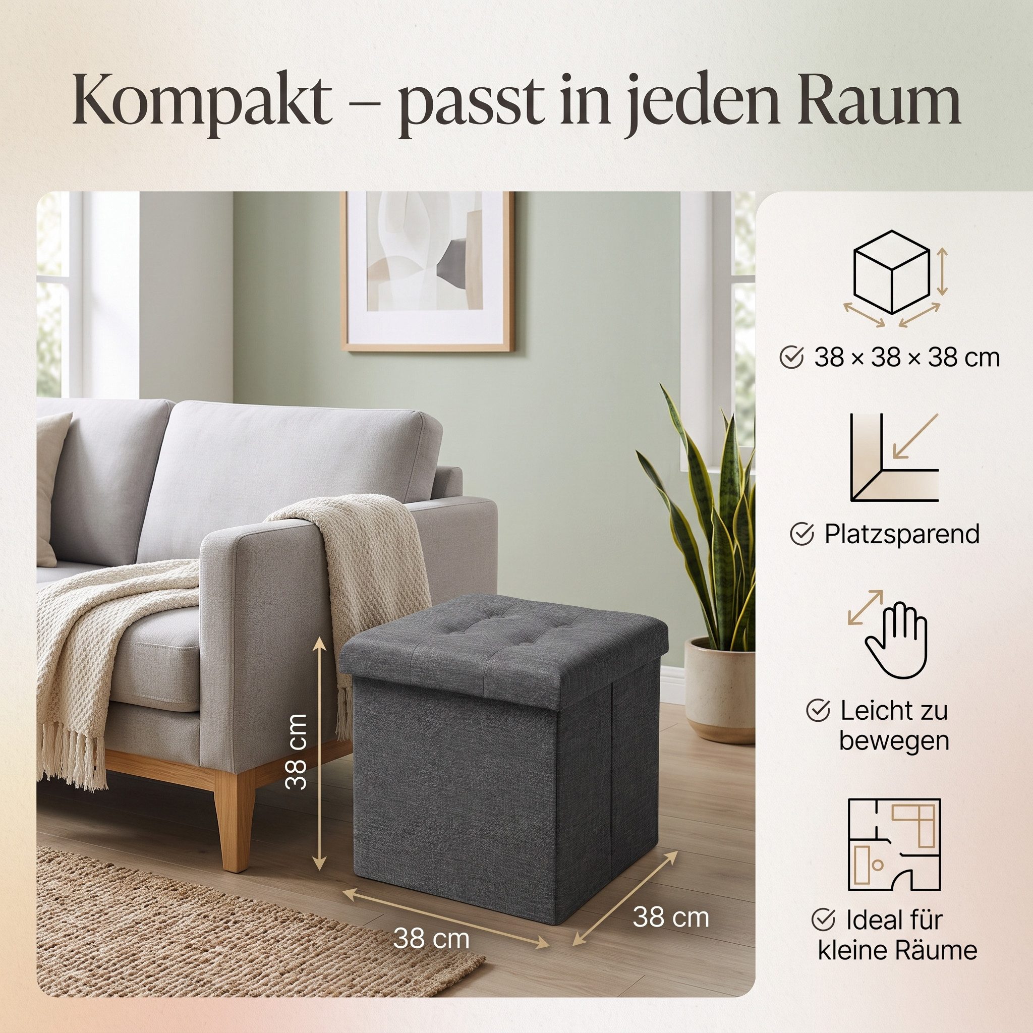hausleben Sitzwürfel Sitzwürfel mit Stauraum – 38×38×38 cm, Aufbewahrungsbox & Sitzhocker (Einzelartikel, 1 St., 1-teilig), Faltbare Aufbewahrungsbox – Bild 5 von 5