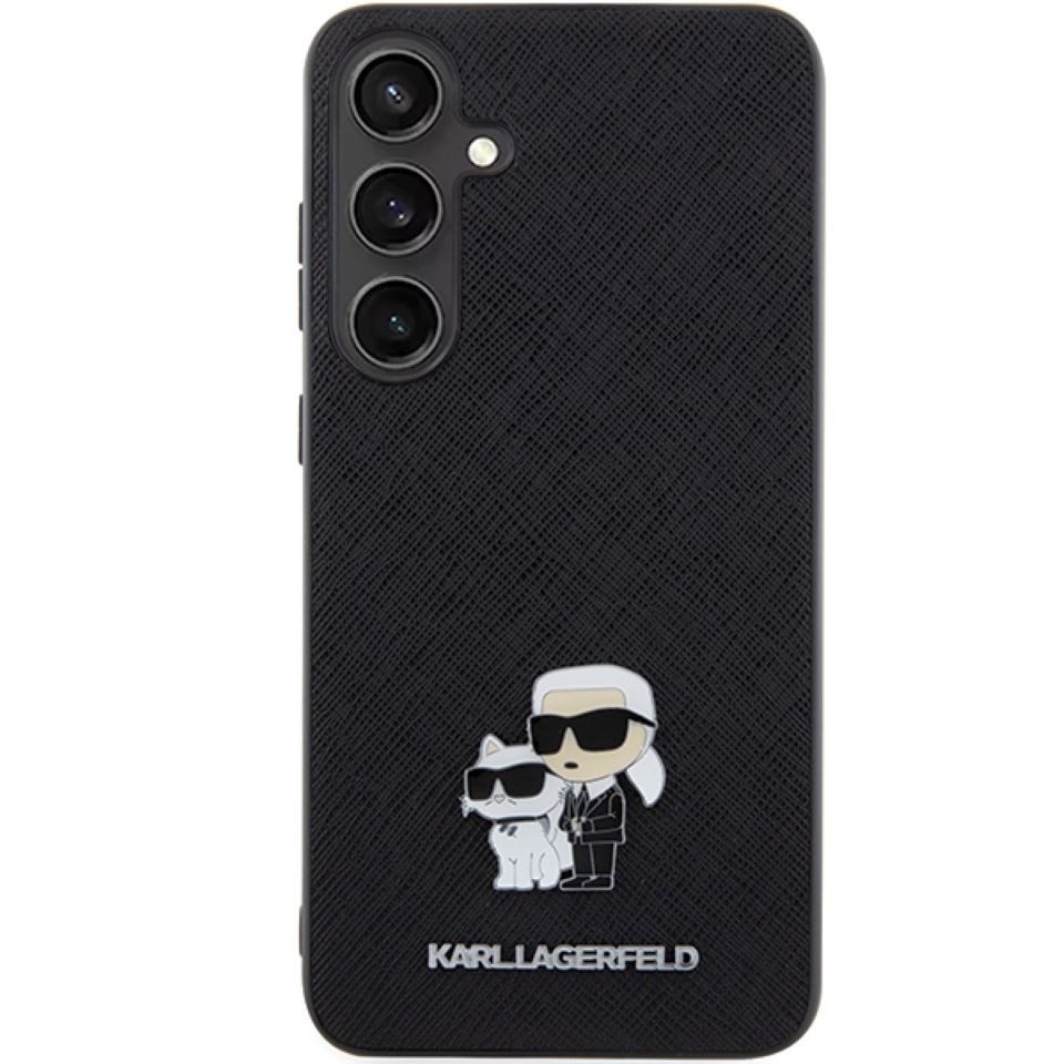 KARL LAGERFELD Handyhülle Case Galaxy S24 Kunstleder Figuren Metall schwarz 6,2 Zoll, Kantenschutz