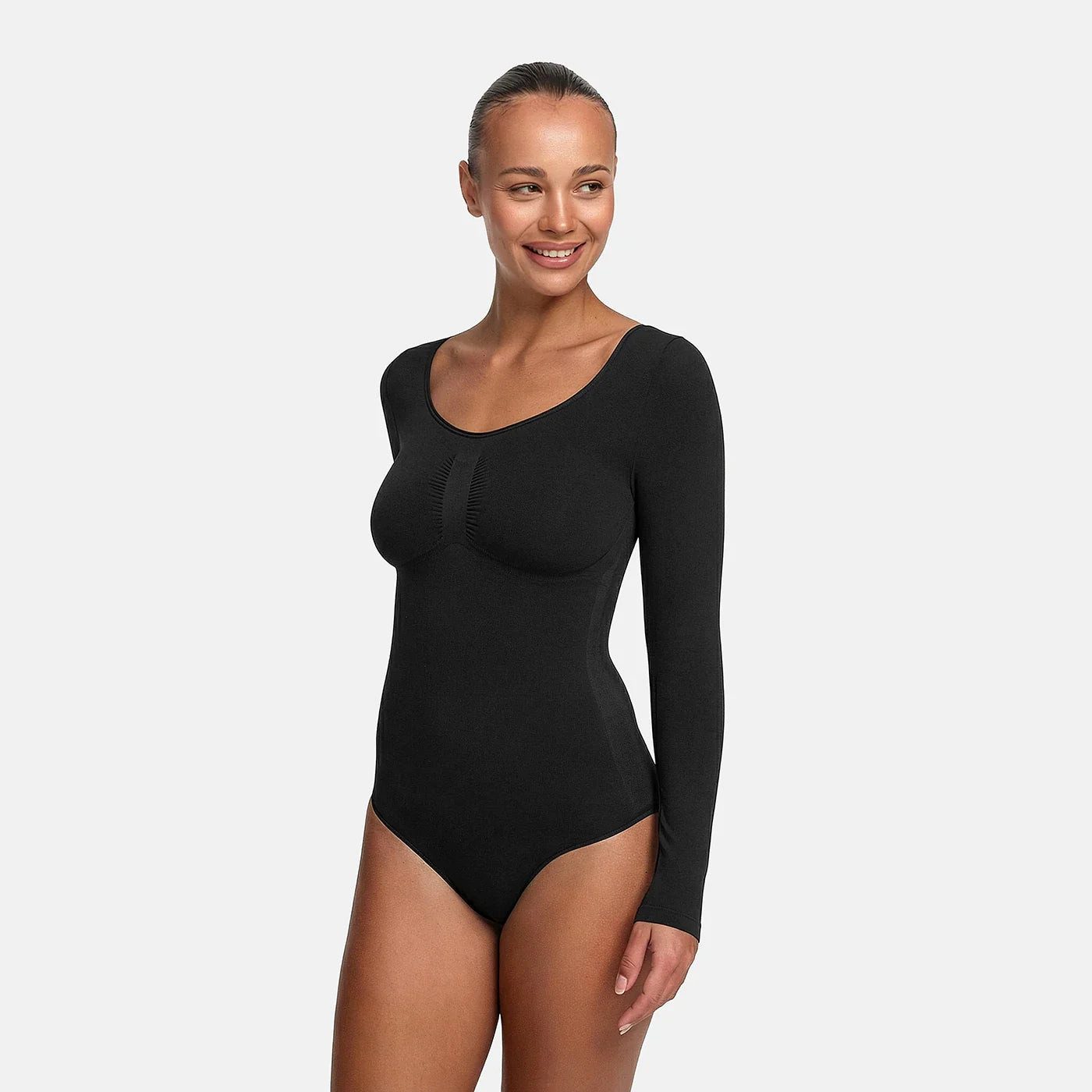 cfab (creamy fabrics) Miederbody Bodysuit Sculpting Shapewear Longsleeve mit Slip-Schwarz-5XL (1-tlg) Figurformend
