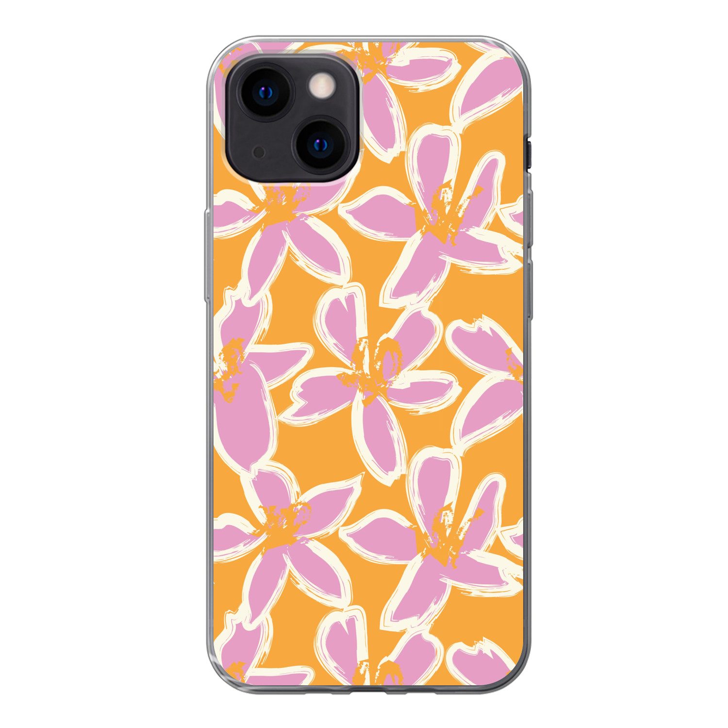 MuchoWow Handyhülle für Apple iPhone 13 mini Blumen - Muster - Rosa - Orange, Smartphone-Bumper, Print, Handy Schutzhülle Dünn