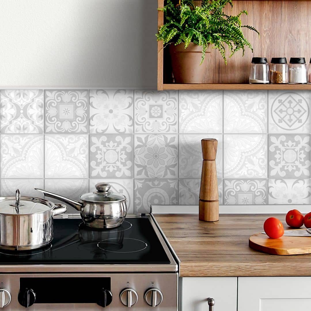 K&L Wall Art Fliesenaufkleber Klebefliese Sticker selbstklebend Ornamente Beton Stein 12Stk