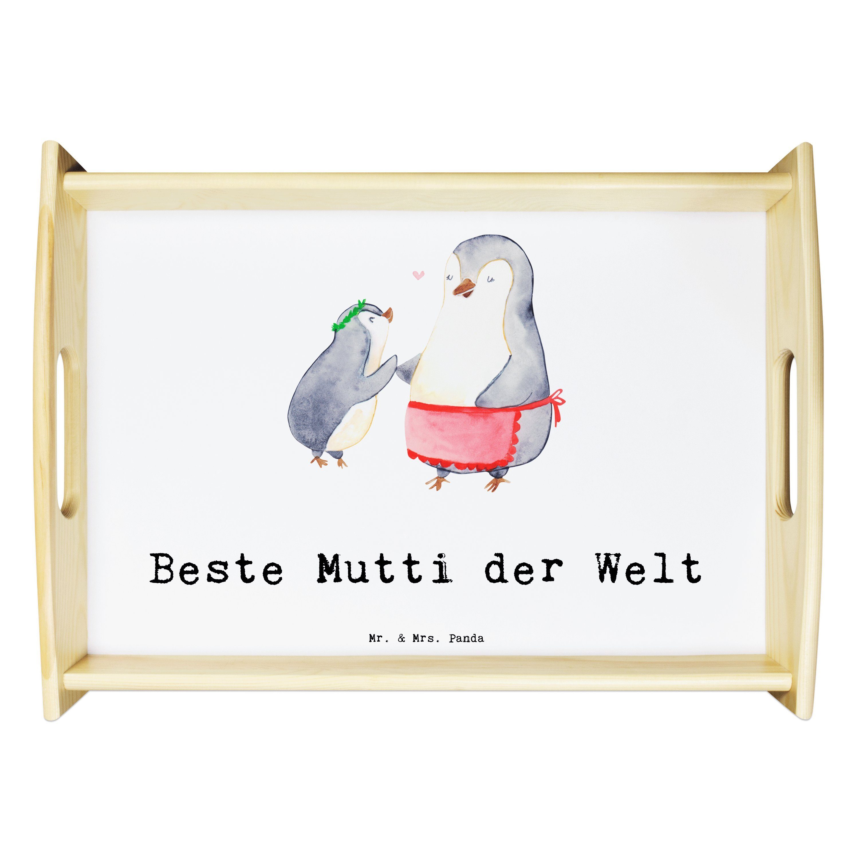 Geschenk, - Mr. Beste Sohn, Mutti - Welt Dekotablett, & Echtholz Panda der Tablett Mu, Weiß Mrs. lasiert, (1-tlg) Pinguin