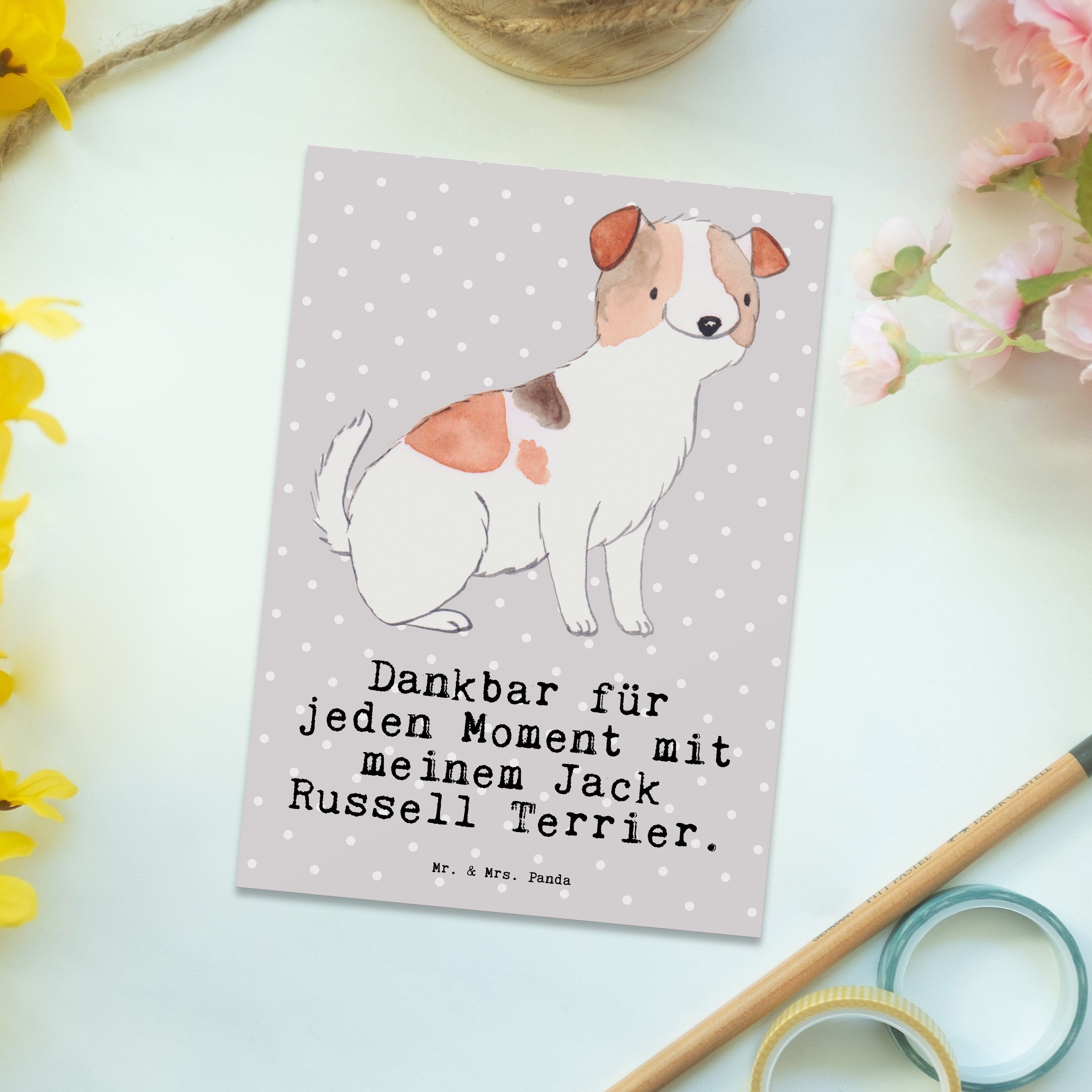 & Postkarte Moment Panda Mrs. Russell Hun Terrier - Mr. Pastell Einladung, Geschenk, Jack Grau -