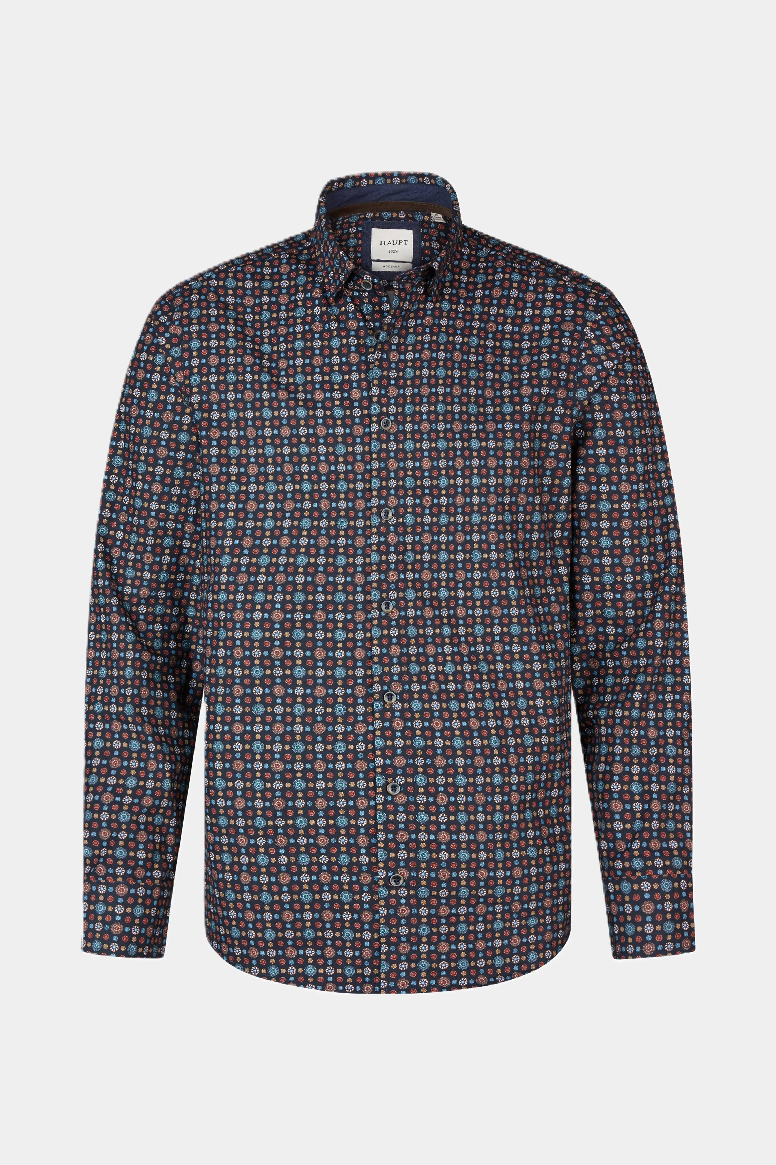 Haupt Langarmhemd Haupt Popelin Langarm Herrenhemd Modern Fit im Allover-Print navy