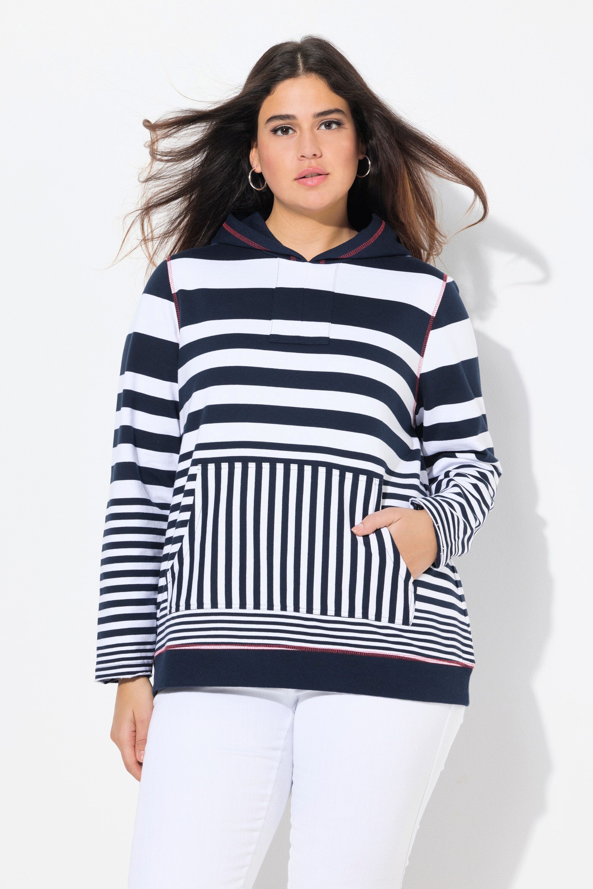 Ulla Popken Hoodie Hoodie Streifen Kapuze günstig online kaufen
